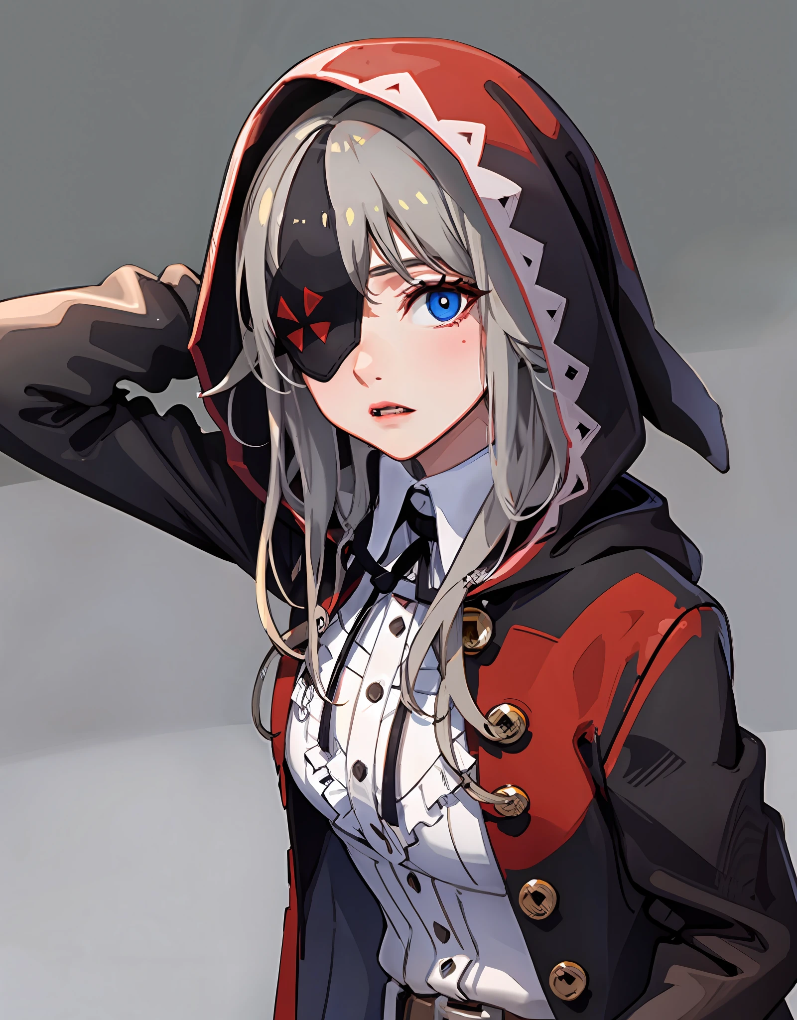 Gray wolf in a hood,Eyes are covered