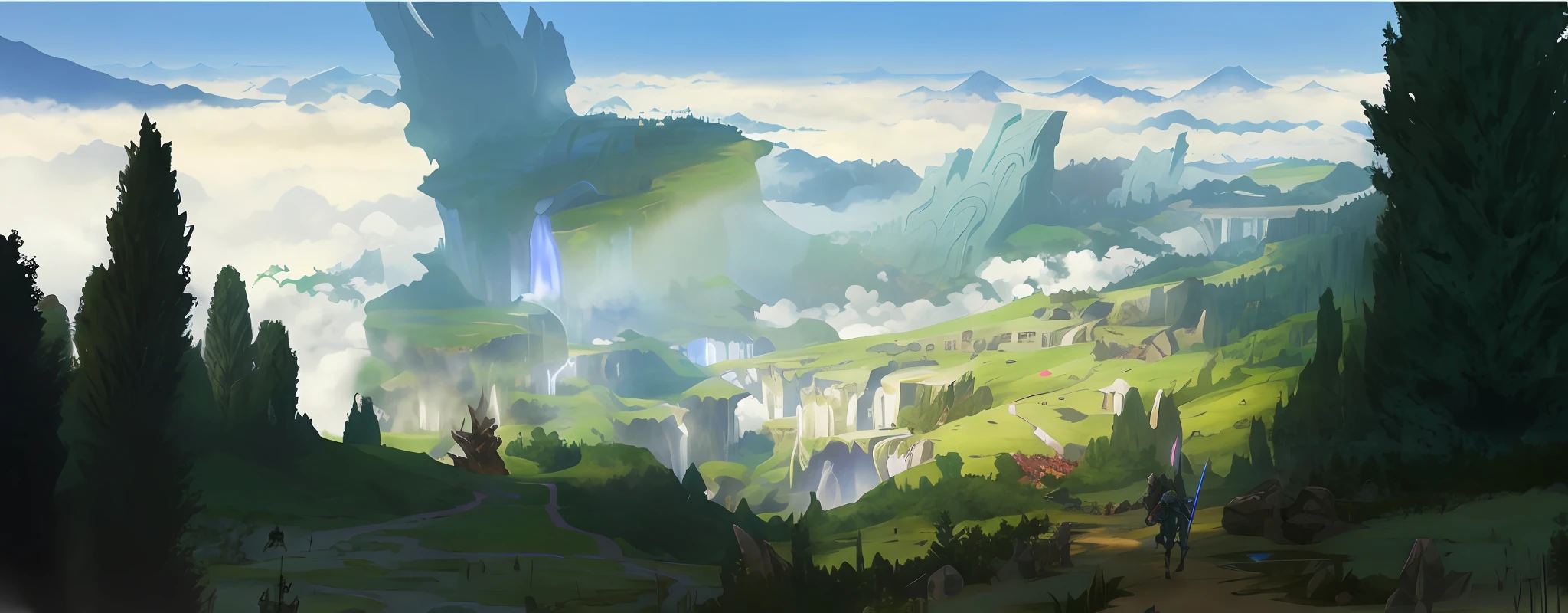 most epic landscape, Anime landscape concept art, final fantasy vll world concept, gigantic landscape!relic,Huge broken sword,