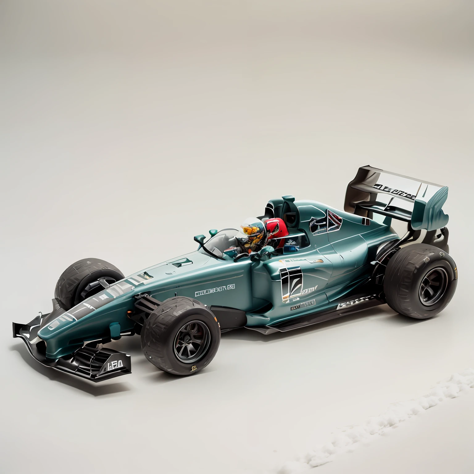 Close up of toy racing car on snow, racer, formula one car, racer, f 1/4, f 1/3, F11:6, pod racer, Supergianthugebreasts, f 1, intricate detailed racing car, 1/400 shutter speed, speedster, full-shot, Wagas，Arena