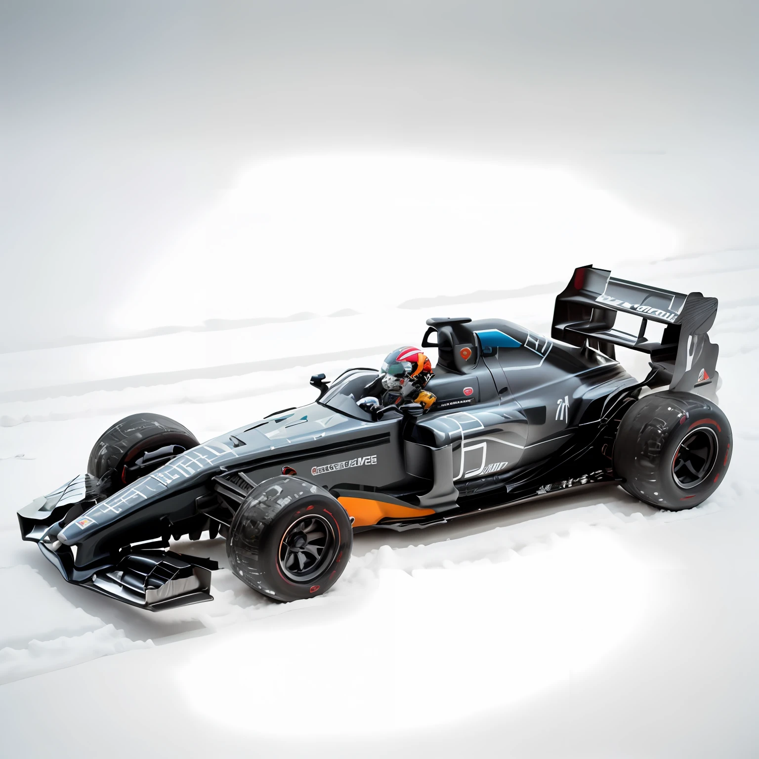 Close up of toy racing car on snow, racer, formula one car, racer, f 1/4, f 1/3, F11:6, pod racer, Supergianthugebreasts, f 1, intricate detailed racing car, 1/400 shutter speed, speedster, full-shot, Wagas,Arena