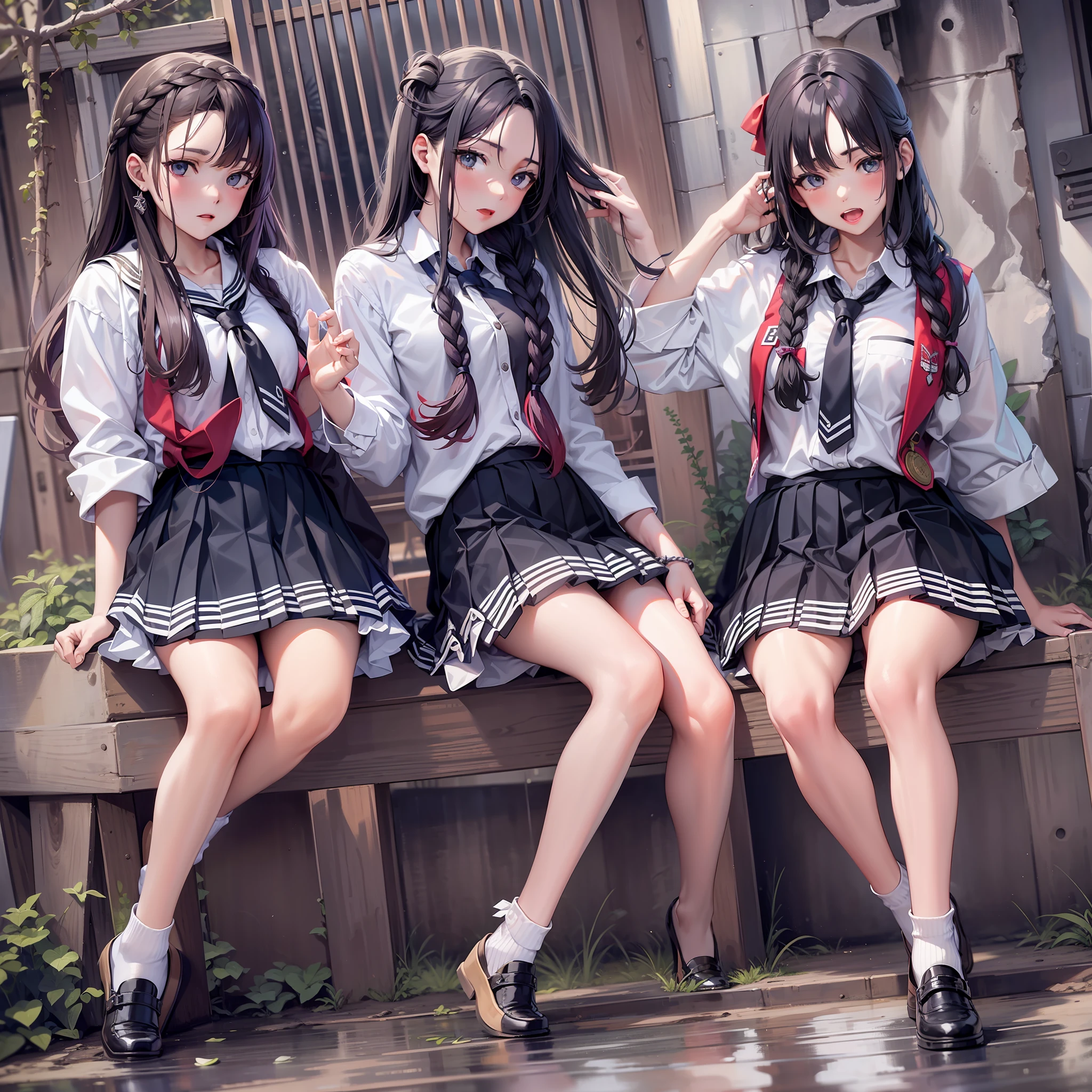 schoolgirls，JK clothes，pleatedskirt，smallunderboob，Lovely wind，whole body picture，Two twisted braids，Masterpiece