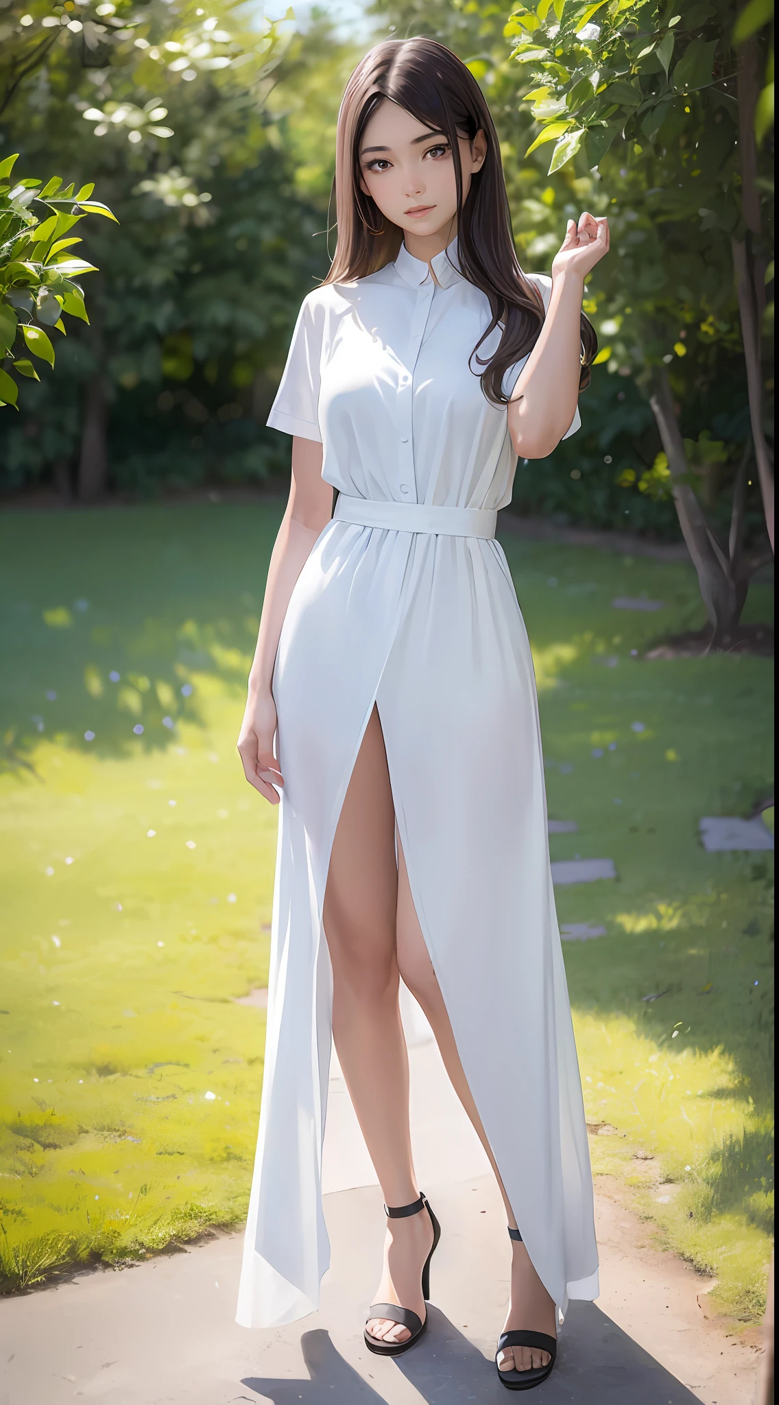 ((Best quality, 8K, Masterpiece: 1.4)), (realistic, photorealistic: 1.4), Asian, 18 years old girl, 170cm height, pretty, perfect figure: 1.4, slim, dark brown hair, body in details, highly detailed face and skin, detailed eyes, double eyelids, Superfine face, Fine eyes, real face, full body.