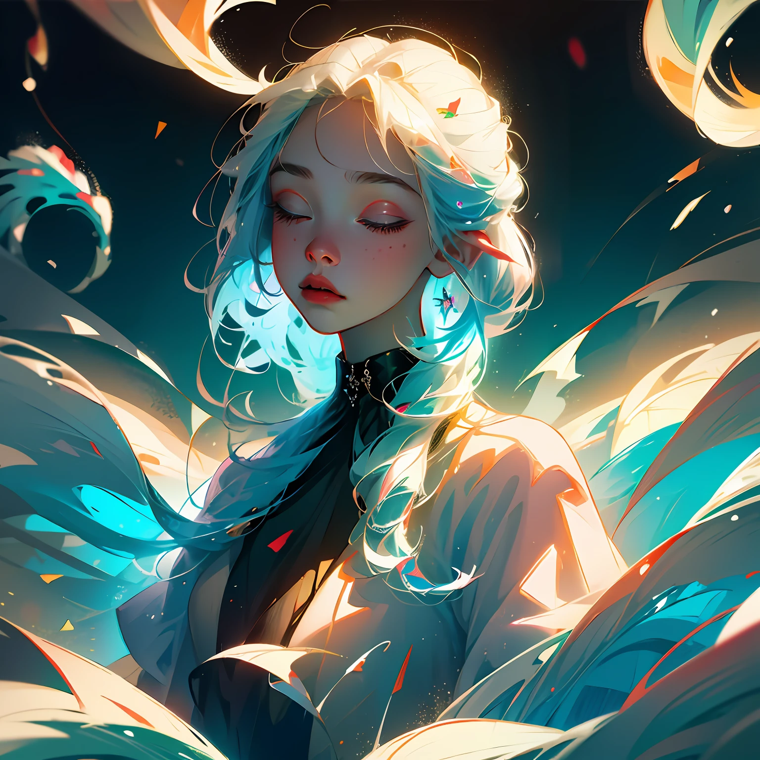 (masterpiece, best quality), 1girl,, closed eyes, upper body, splashing, psychedelic, abstract --auto
