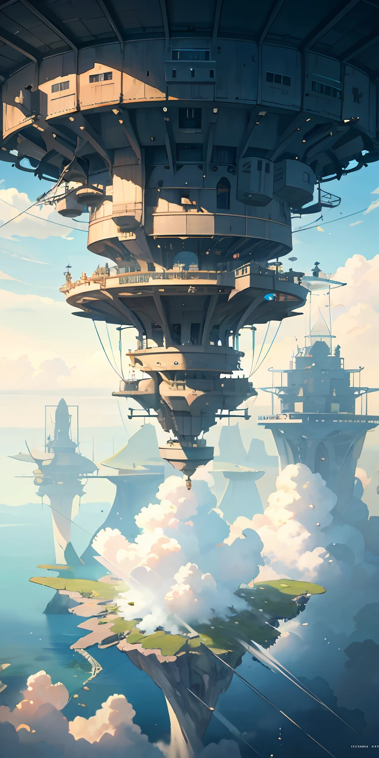 Many islands are suspended in the air with many small airships flying around, cities, fantasy, magical plants growing, extreme details, realistic light, epic composition, (complex details), (complex design, ultra-details :1.2), Art Station, (Masterpiece, Best Quality), Ultra HD, 32k --v 6