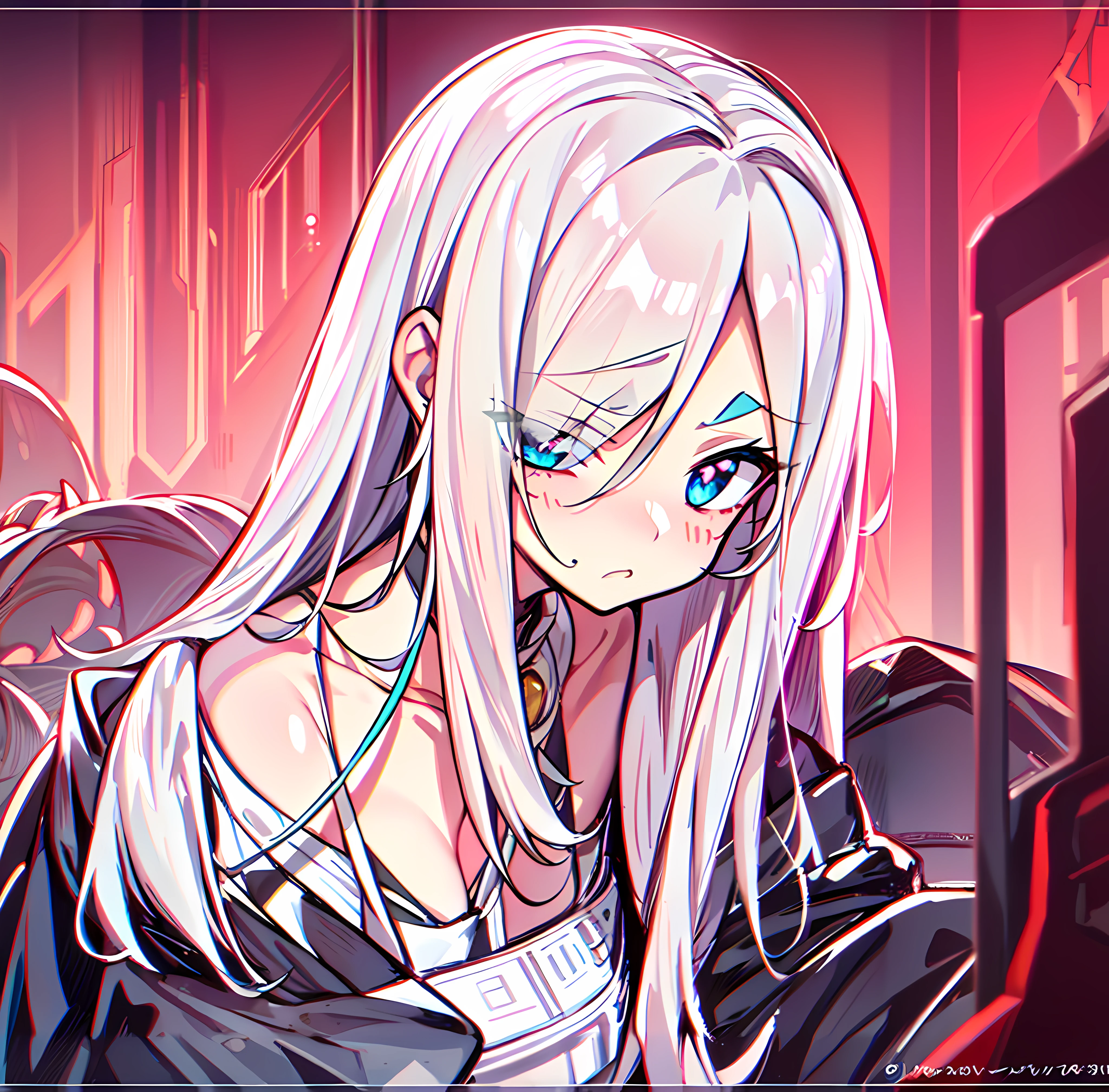 Anime girl with white hair and blue eyes in the city, cyborg - girl with silver hair, white-haired god, Girl with white hair, white haired Cangcang, white haired lady, Perfect white haired girl, White-haired, Silver hair girl, Digital cyberpunk anime art, from girls frontline, Digital anime illustration, portrait of jinx from arcane, digitl cyberpunk - anime art
