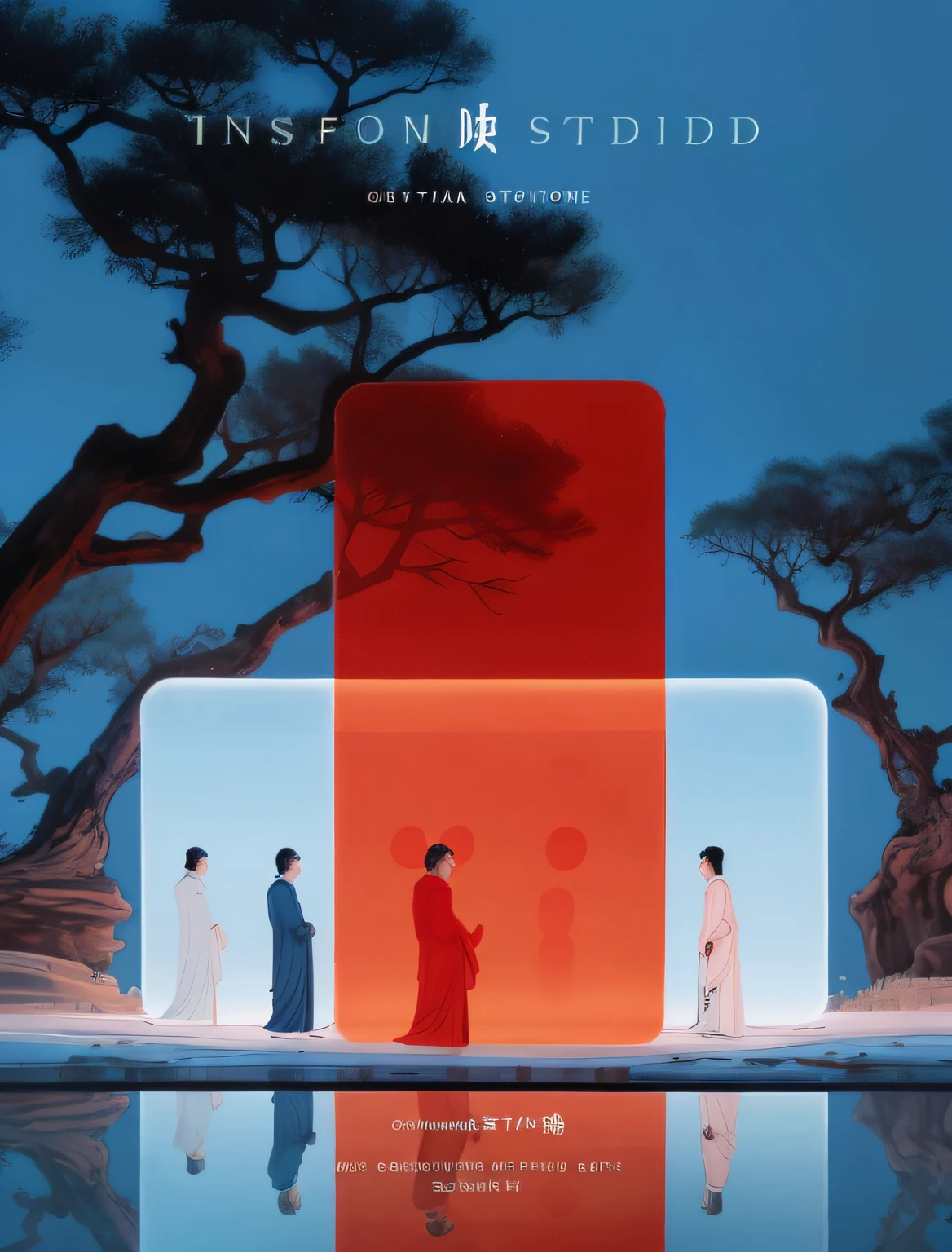 Poster close-up,A person stands in front of a mirror, chinese surrealism, Seventeen dimensions, nanquan, lofi album art, Chinese fantasy, Official artwork, Beeple e Jean Giraud, su fu, Poster illustration, author:Li Tiefu, inspired by Fei Danxu, symmetrical artwork. Cinematic, yanjun cheng