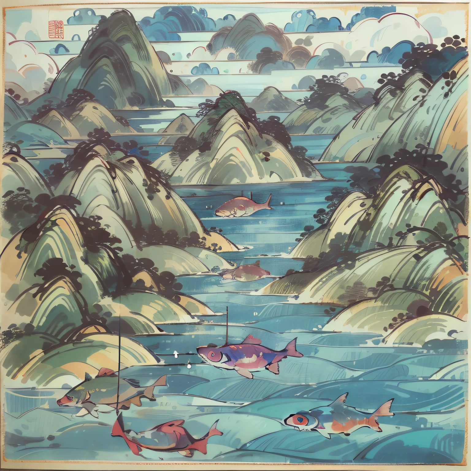 16k,high detal,Chinese classicist style,Boating on Lake Bi,Stir up slow ripples,One person sits in the stern,Hood,Feet touching the surface of the water,There was a small stove smoking around him,White clouds in the sky,Mountains in the distance,Thousands of miles of blue water,Birds soar,Fish frolicking in the water,Clear water,View from the hill,Beautiful picture。