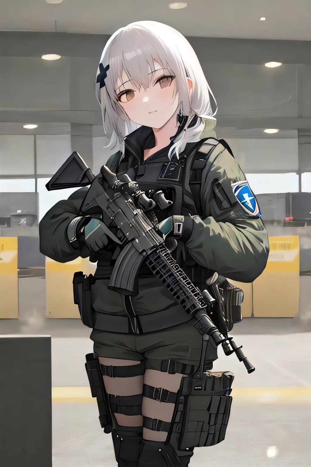 1girl, m4 carbine, holding gun