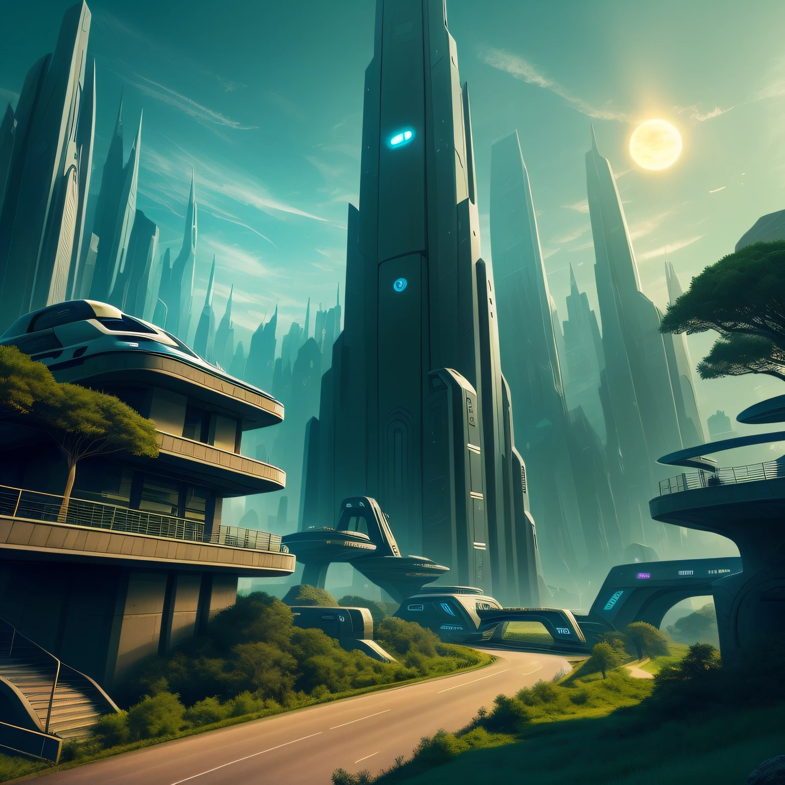 futuristic city with a bridge and a car on a road, futuristic cityscape, futuristic city scape, futuristic landscape, ancient sci - fi city, sci - fi city, futuristic city backdrop, futuristic city street, futuristic dystopian city, sci fi city, futuristic city, futuristic city backgrond, in fantasy sci - fi city, photo of futuristic cityscape, futuristic metropolis