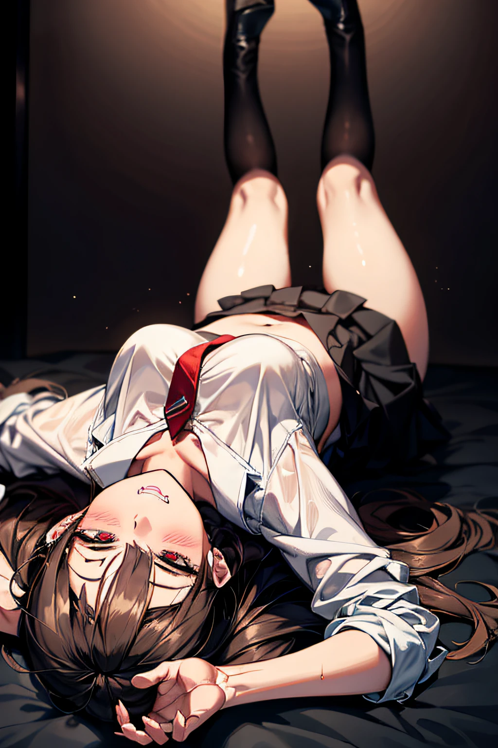 Trem lotado, girl with, The female president lies on her back.、Hugging from below、lifting her, Black Sexy Lingerie,, Pubic hair is visible, a picture, ​masterpiece, top-quality, Dark gray background, (With the immediately open legs of one girl), fully open legs with large breasts,, The female president lies on her back.、Pubic shading、Straddling her、Picked her up.、Has a variety of poses.、red blush、troubled eyebrow、Rough breath、Clenching teeth、Burning face、heart pupils、full of sweat、Whole body wet、A dark-haired、The long-haired、bend knee、Reluctance、Teary-eyed、Large、sodden、small tits、A slender、White shirt、neck tie、Pants are visible through a short pleated skirt、bending forward、Hands on the hips、Lift your hips、Press the pubic area、Reluctant、Opened shirt、Lift both legs、rub one's breasts、pov from down、