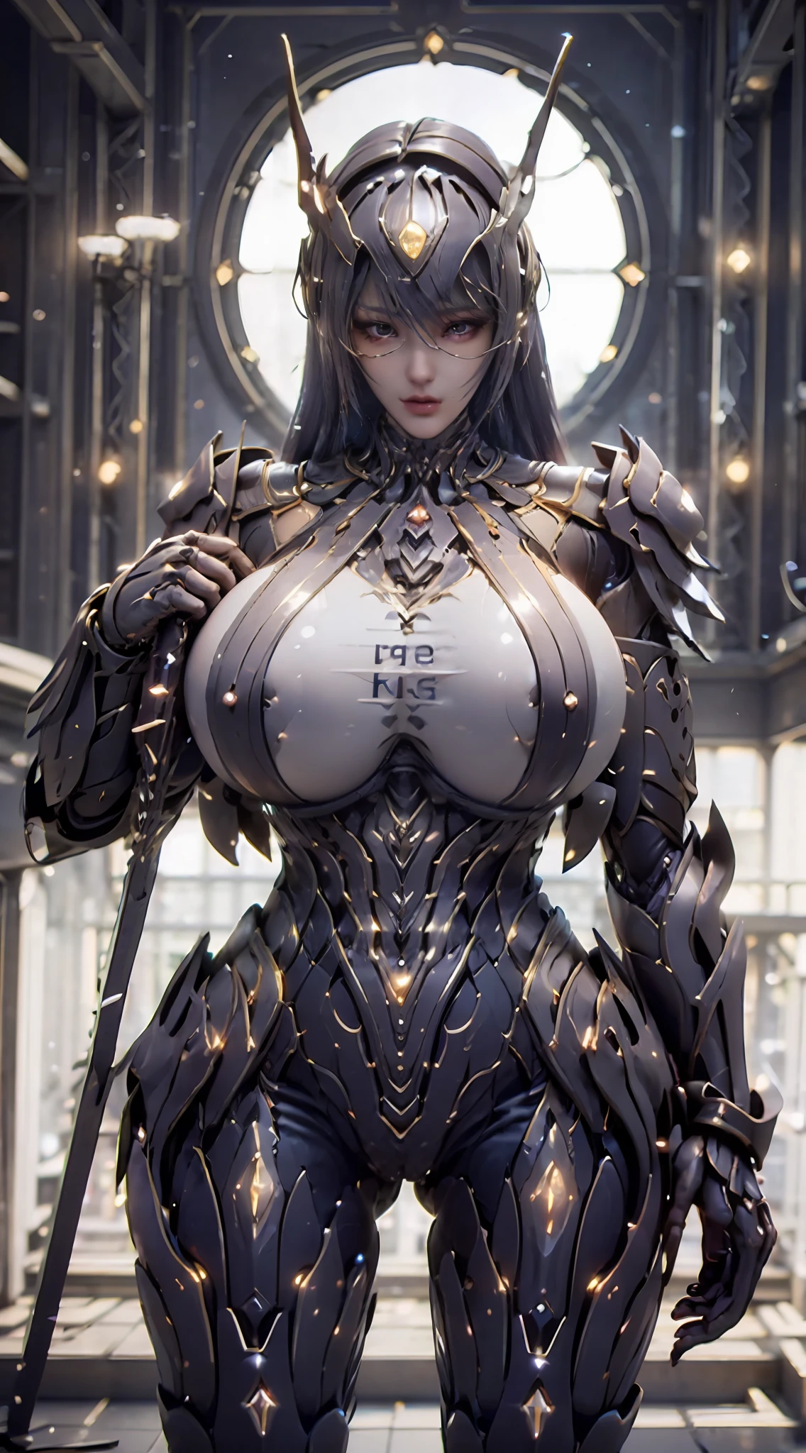 ((Unreal Engine 5)), Realistic Rendering, Excellent, RGB armor, knight Cloak, helm, (Yoga hotpants), looking on camera, standing on studio, (close up), beautiful face, makeup, (CGImix), (photorealism:1.2), ultrarealistic uhd face, (huge fake boobs:1.4), (gigantic breasts:1.1), (muscle abs), (big butt), (wide hips), (thick thighs), slim waist, hourglass figure, half body, ((glowing skin)), ((shiny skin)), Realistic body, ((she is sexy body)), ((clean skin)), photorealistic, bokeh, motion blur, masterpiece, highres, 1080P, super detail, textured skin