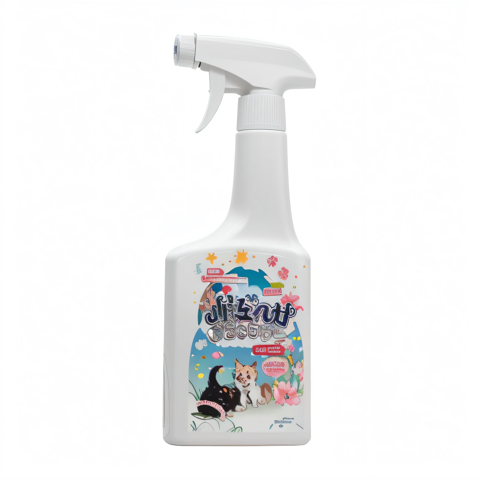 Arafeld spray bottle cleaner，There is a dog on it, Official product image, Studio Ghibli color cut plum, flour dust spray, spray, Japanese text attached, Satoru Gojo, Clean image, by Chizuko Yoshida, Brilliant, killing, author：Tan Yang Kano, tensei shitara slime datta ken