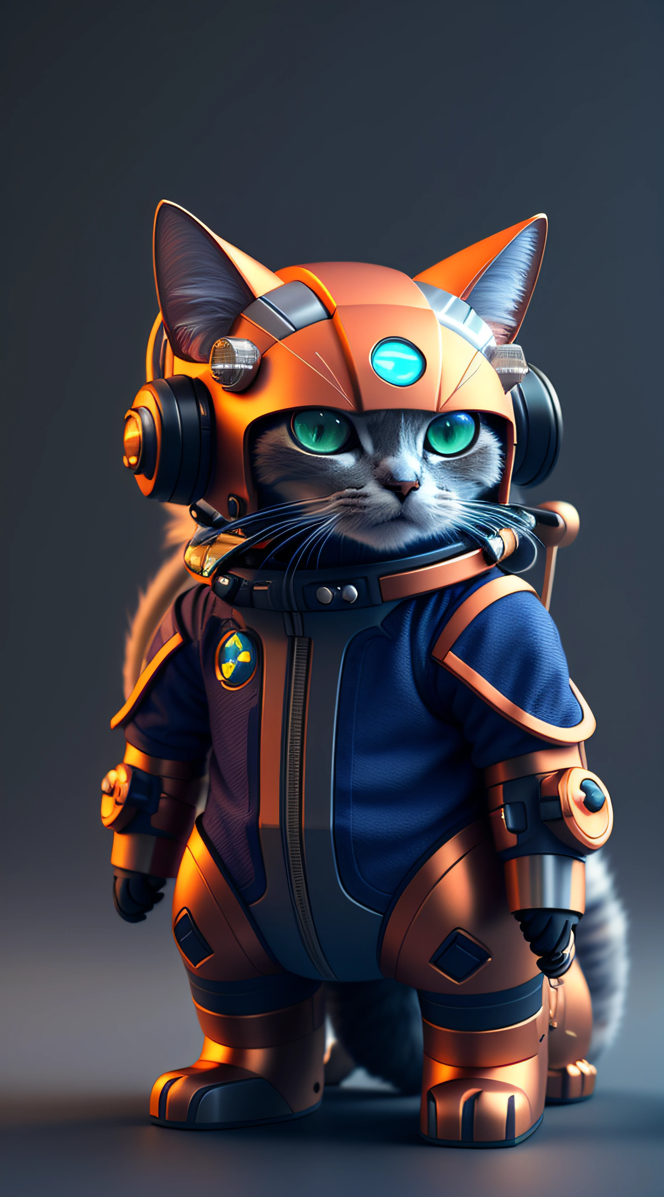 there is a cat in a space suit with a helmet on, cyborg kitten, cute 3 d render, rendered in redshift, 3 d render stylized, cyberpunk cat, scifi character render, scifi character, stylized 3d render, stylized as a 3d render, 3 d render character art 8 k, cgsociety 8k, cgsociety 8k