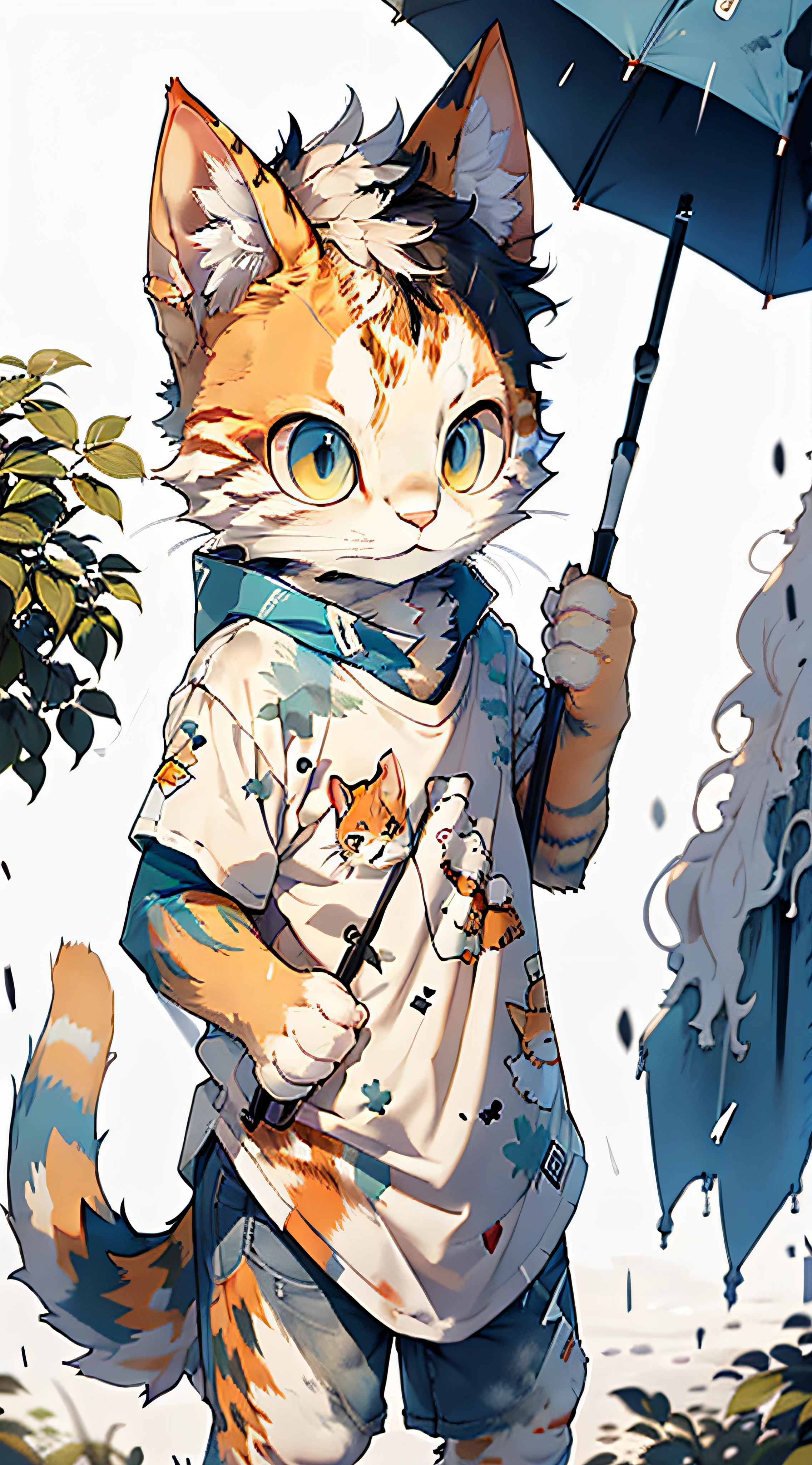 Get ready to weather any storm with this amazing t-shirt! Featuring a cuddly cat holding his umbrella, this print is perfect for cat lovers and anyone who wants a little extra protection from the rain. Wear this t-shirt to show your love for felines and your determination to brave any bad weather that comes your way!
