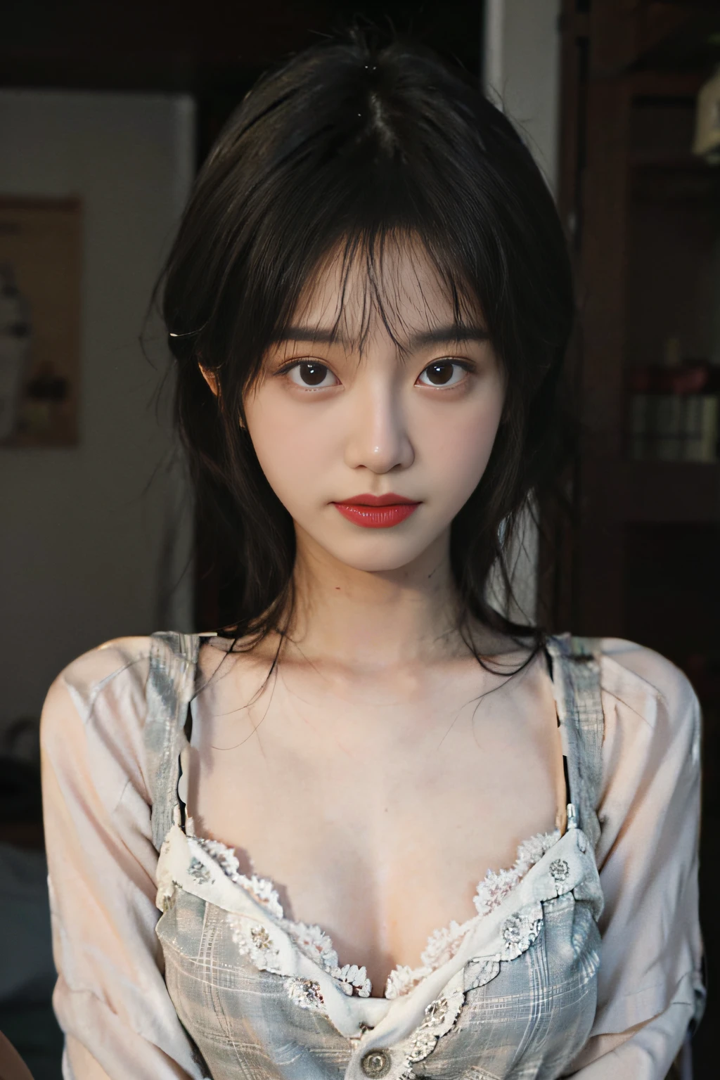 (Wear suspenders,Lace,pyjamas,low chest,mideum breasts)