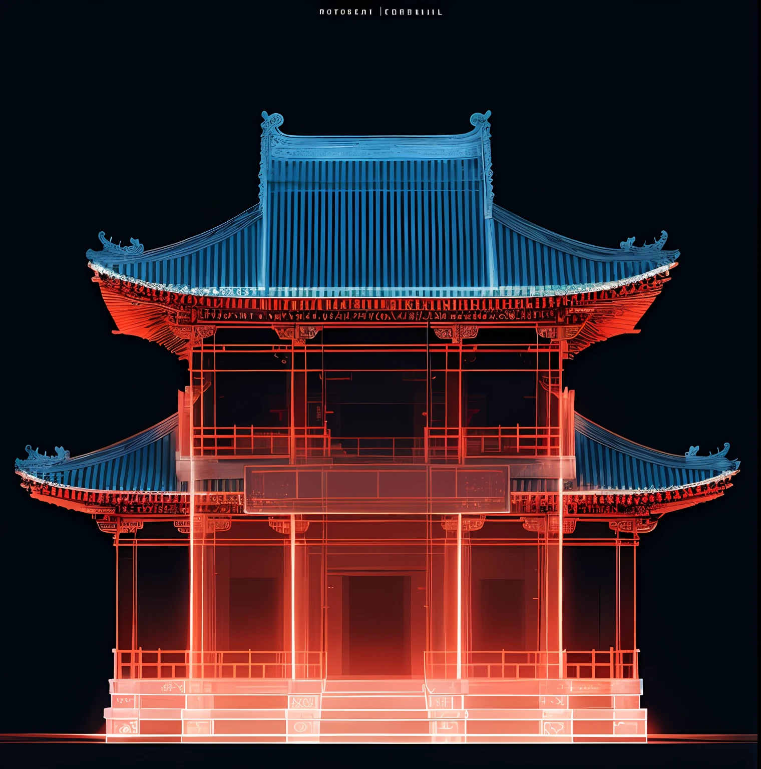 Close-up of a building with a red light, Chinese architecture, Ancient Chinese architecture, digital painting of a pagoda, Chinese style buildings, colorful detailed projections, beeple and mike winkelmann, glowing imperial motifs, Beautiful rendering of the Tang Dynasty, beeple. hyper photorealism, cyberpunk chinese ancient castle, beeple global illumination