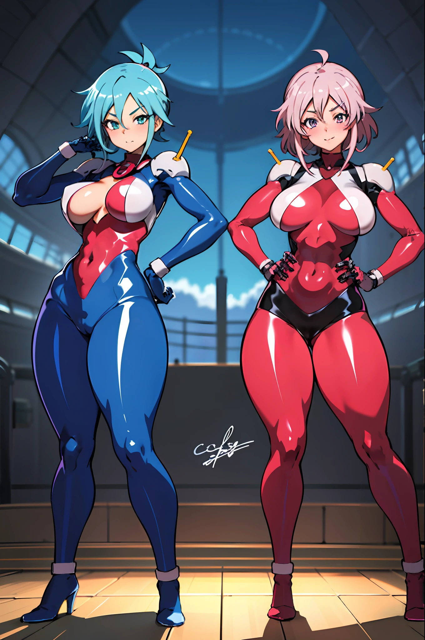 One girl in a latex anime posing for a photo, biomechanical oppai, PastelColors, cutesexyrobutts, oppai proportions, beautiful anime girl, Ecchi anime style,