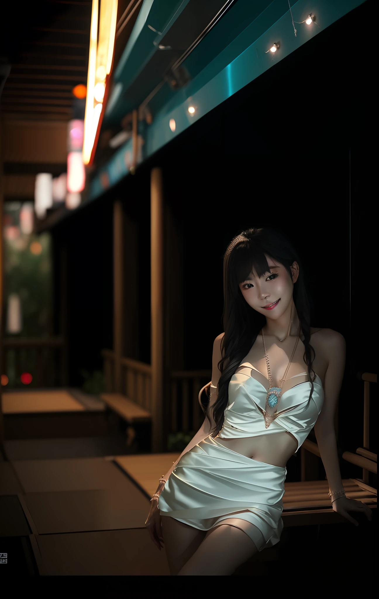 night,(night:1.8),(city lights:1.9),(black theme,),in summer,onsen,(nature:1.9),1girl,full body,black hair,very long hair,grin,sexy,unaligned breasts, dynamic angle,dynamic pose,outdoors,chinese style architecture,High color saturation,Color saturation,(jewelry:1.9),putting on jewelry, Warm light,Warm light,
ray tracing,cinematic lighting,(raw photo:1.2), (photorealistic:1.4), absurdres, incredibly absurdres, huge filesize , ultra-detailed, highres, extremely detailed,best quality ,masterpiece, illustration, an extremely delicate and beautiful, extremely detailed ,CG ,unity ,8k wallpaper, Amazing, finely detail, masterpiece,best quality, pureerosface_v1,ulzzang-6500-v1.1,