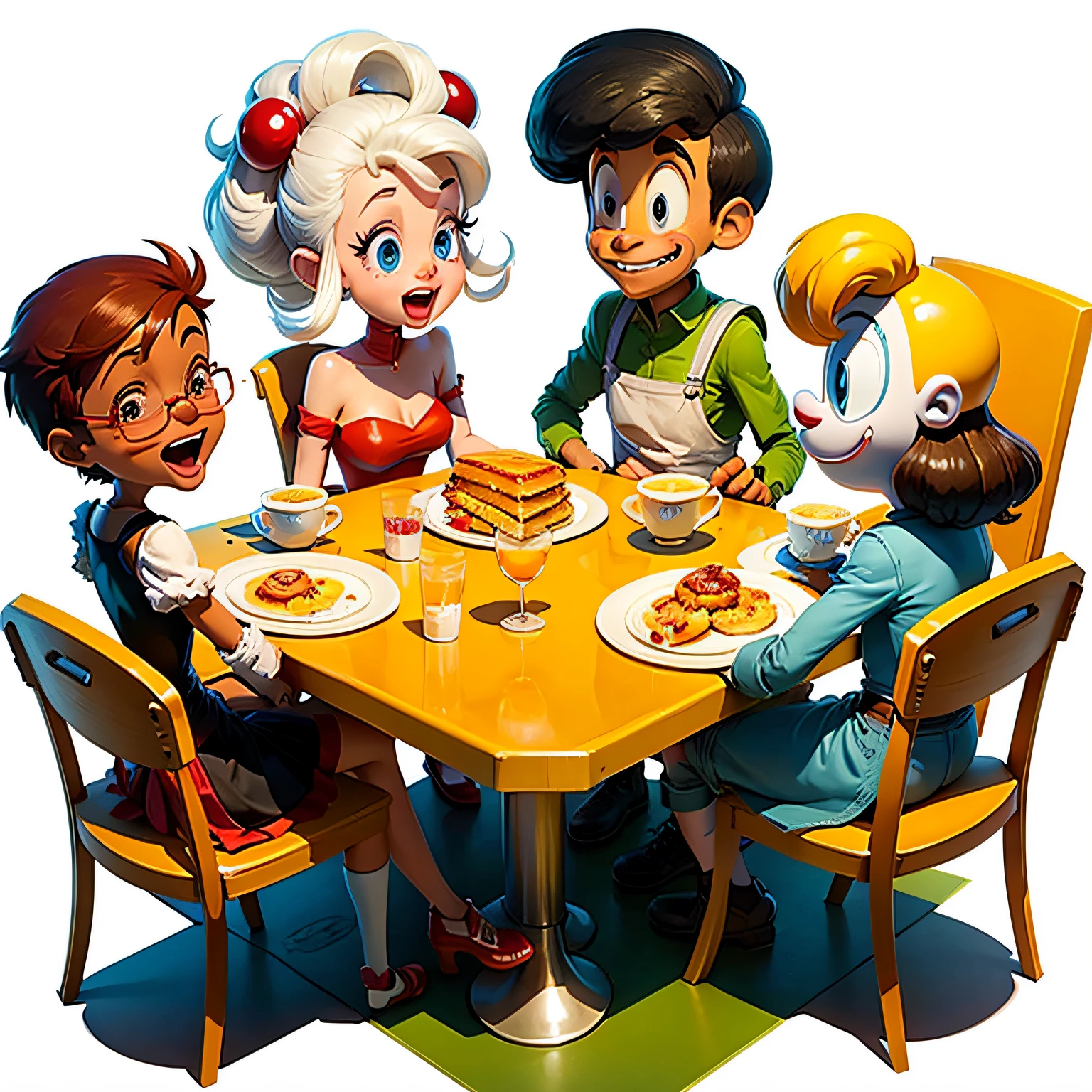 Breakfast place cartoon characters，Individual cartoon characters，with a pure white background --auto