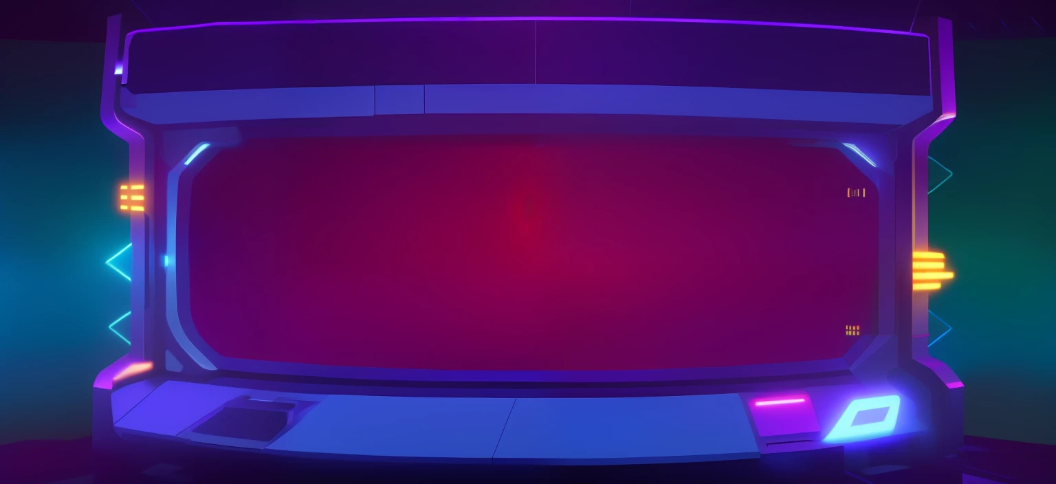 Close-up of a video game console with a red screen, arena background, Background(Solid), alien room background, random background scene, red and blue lighting, studio ufotable, Blue and red lighting, purple volumetric lighting, Background bar, bottom lighting, cinematic counter light, Empty stage, cinematic neon uplighting, Spaceship corridor background, backroom background,Apply Pixar thickly