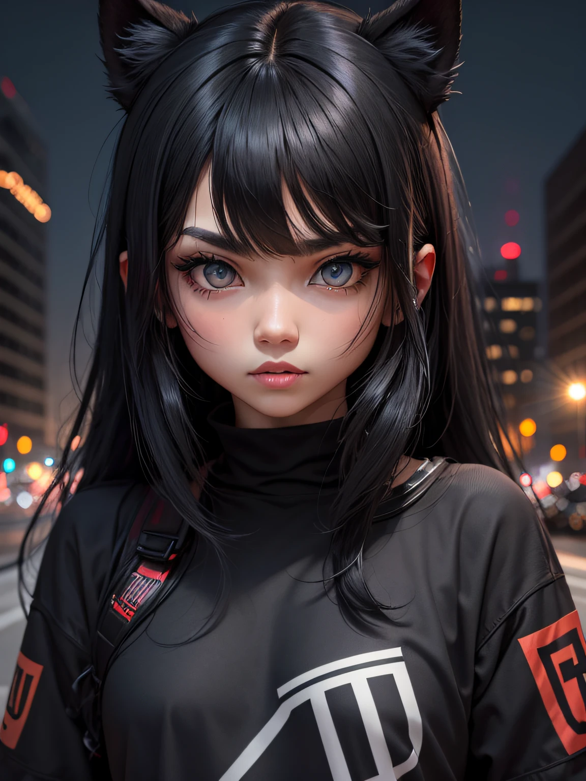 mtu，Black color hair，Blackn clothes，Night scene，The eyes are fierce， --auto