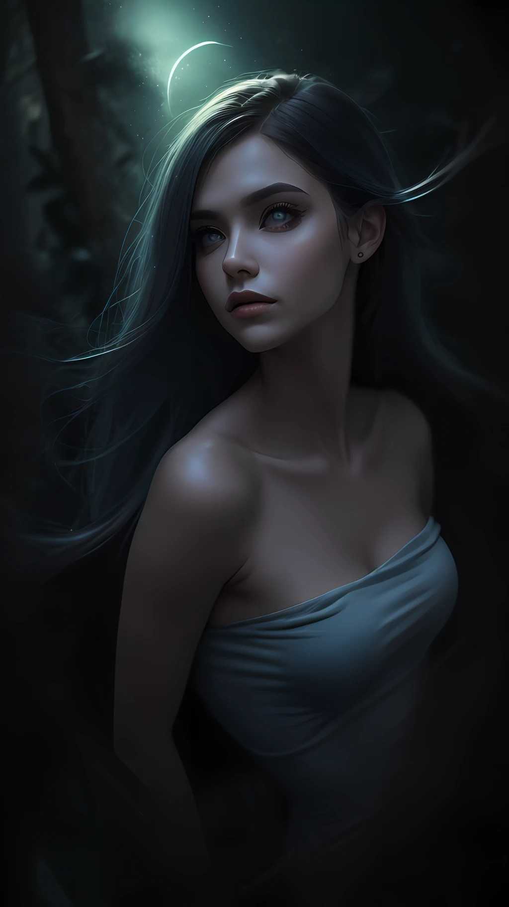 (arte conceitual), obra-prima, melhor qualidade, fotorrealista, foto crua 8k, uma fotografia de meio corpo retrato por Tom Bagshaw, tarot card style, [:(rosto detalhado:1.2):0.2], absurd iris textures, espectador de frente, tiro de cowboy, (fotorrealista: 1.5), corpo perfeito, 
uma menina bonita pureerosface_v1, sorrindo, salto alto no tornozelo, vestindo off_shoulder_bandage_dress preta transparente com ornamentos de ouro e coroa, colar, clamp, anel de umbigo, manto de renda pesado transparente feito de penas de cisne, peitos grandes, olhos verdes, pernas longas, longos cabelos verdes, rim lighting, deitado na cama dentro de uma tenda de luxo sedosa, treasure chests, colinas, floresta tropical,  blue skies, nuvens, estilo de sol-hamunaptra, DarkFantasy (8k HDR)