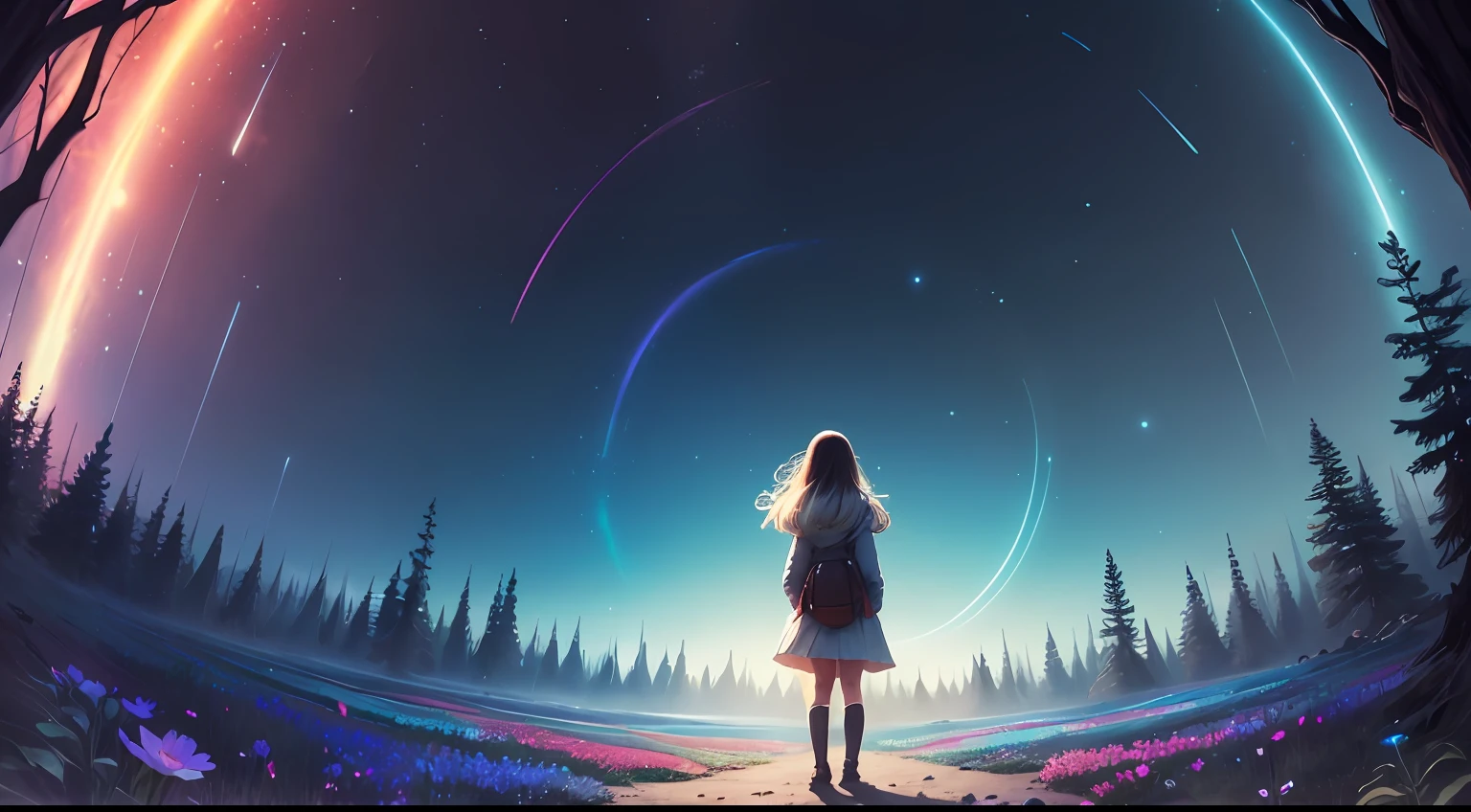 One day, while exploring deeper into the woods, little ??? girl Lilly stumbled upon a mysterious, glimmering portal. Tempted by curiosity, Lilly bravely stepped through, finding herself in a world unlike any she had ever seen. Brilliant hues of rainbow cascaded across the sky, and the air was filled with the soft hum of unseen wonders.Little did Lily know, this was the beginning of an extraordinary adventure that would change her life forever