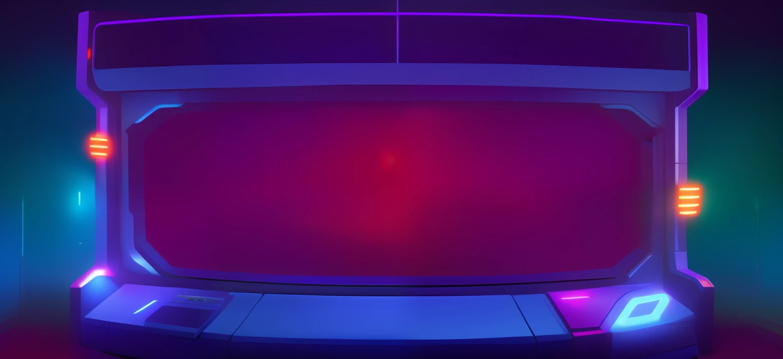 Close-up of a video game console with a red screen, arena background, Background(Solid), alien room background, random background scene, red and blue lighting, studio ufotable, Blue and red lighting, purple volumetric lighting, Background bar, bottom lighting, cinematic counter light, Empty stage, cinematic neon uplighting, Spaceship corridor background, backroom background,Thick patch Pixar