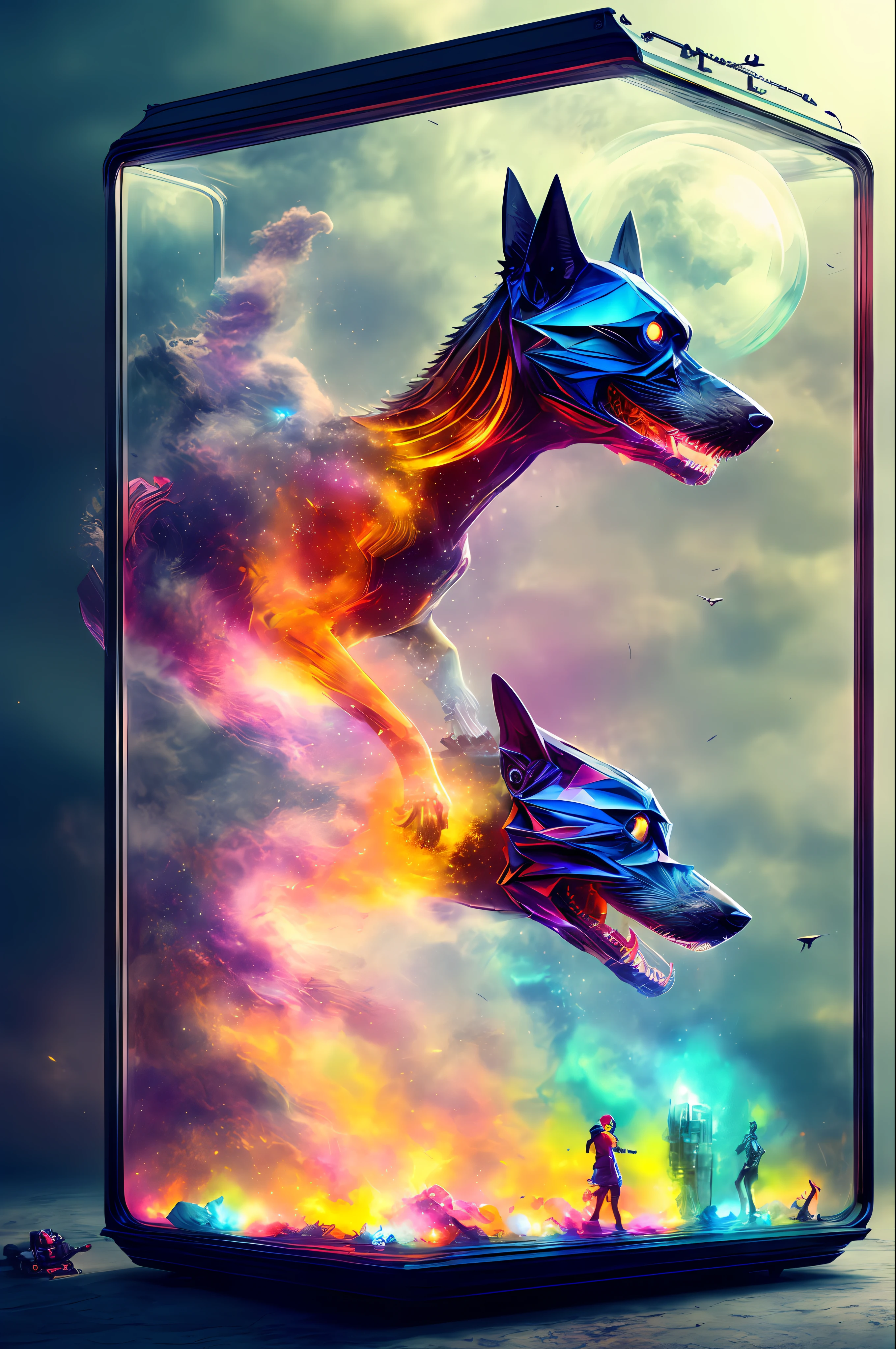 knollingcase, black dog, (((vibrant, photo realistic, realistic, dramatic, sharp focus, 8k)))