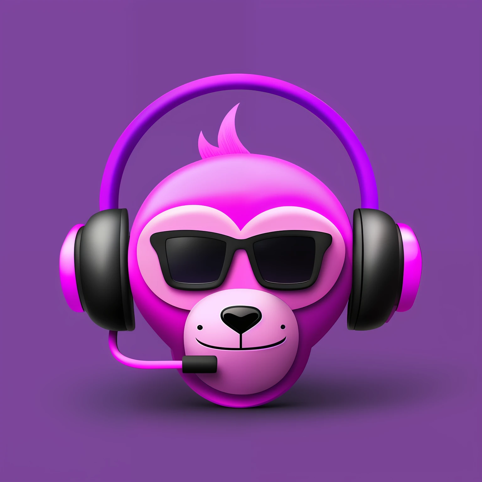 purple and pink monkey with headphones and sunglasses on a purple background, discord profile picture, twitch emote, penguinz0, twitch streamer, discord mod, discord emoji, discord moderator, bored ape nft, wearing purple headphones, streaming on twitch, twitch tv, twitch streamer / gamer ludwig, pink headphones, e-sport style, monkey, riot entertainment