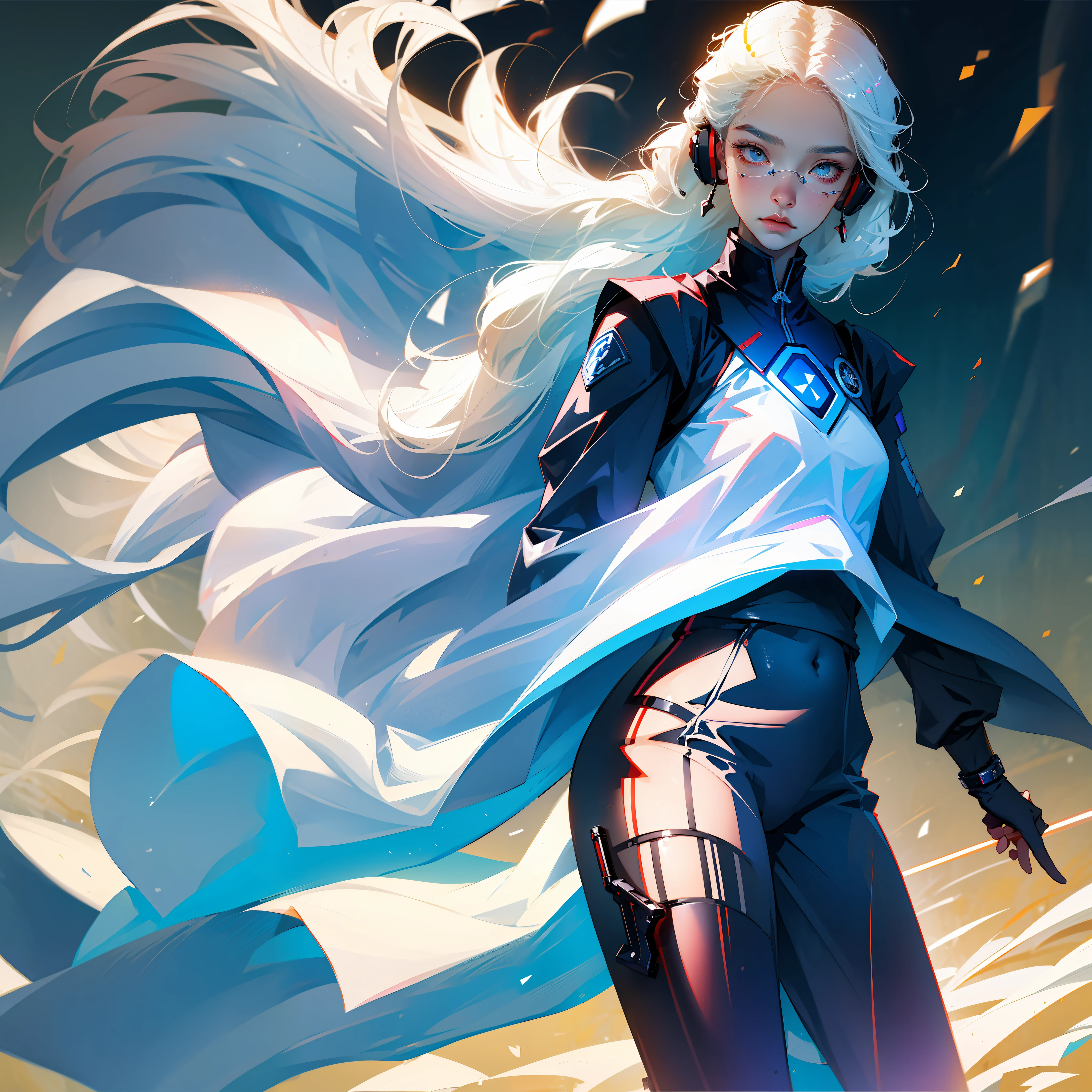 Brave boy,,Perfect face,美丽细致的眼睛,Foot flotation board,Wear headphones and glasses,holding a double gun,Tech Style,Future era,Cool white hair,Dynamic Star Wars background --auto