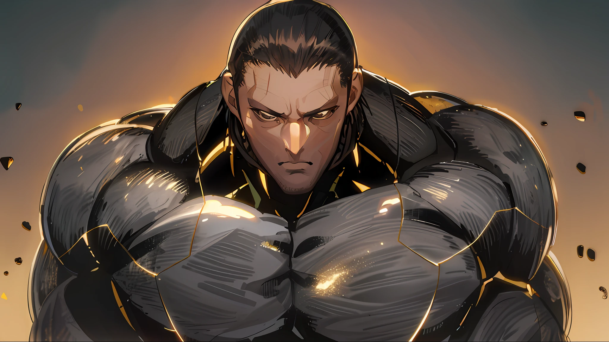 Hombre musculoso de traje negro, serio, cabello negro, fondo blanco, Artistic style, manga full color., obra maestra, mejor calidad, ultra detallada, illustration, cabello despeinado (piel muy detallada: 1.2), (textura de la piel), (poros de la piel), 8k uhd, dslr, soft illuminaotion, alta calidad, movie grain, Fujifilm XT3