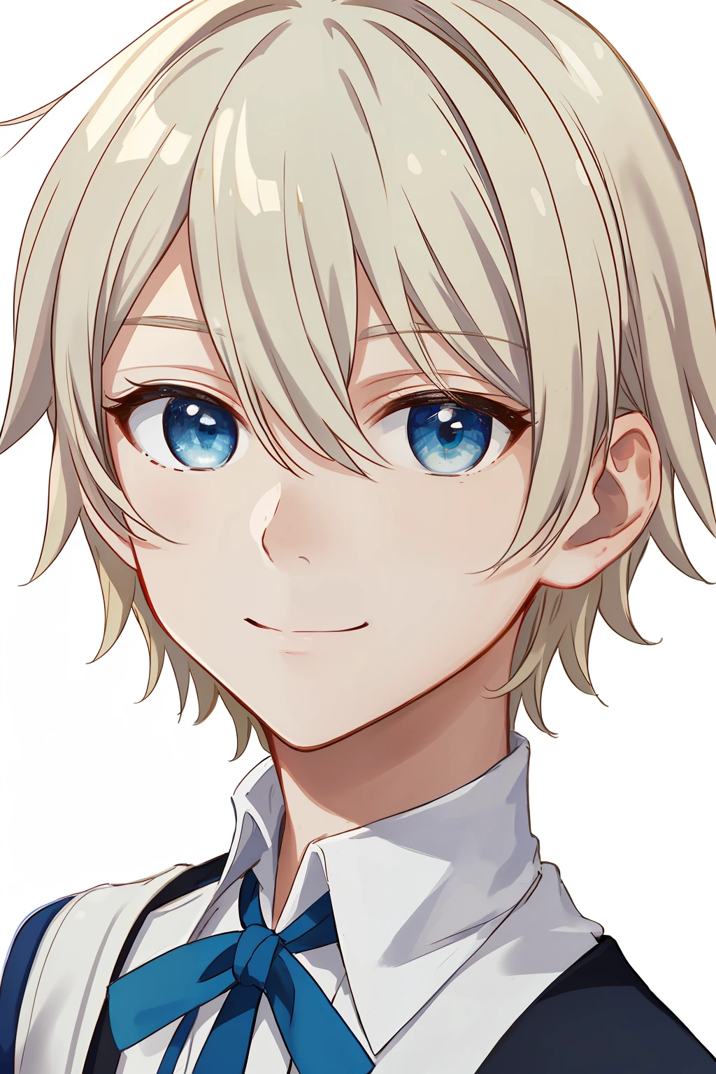 (high-quality, breathtaking),(expressive eyes, perfect face), 1boy, male, solo, short, young boy, short blonde hair, blue eyes, white oufit, smile, Farma de Medicis