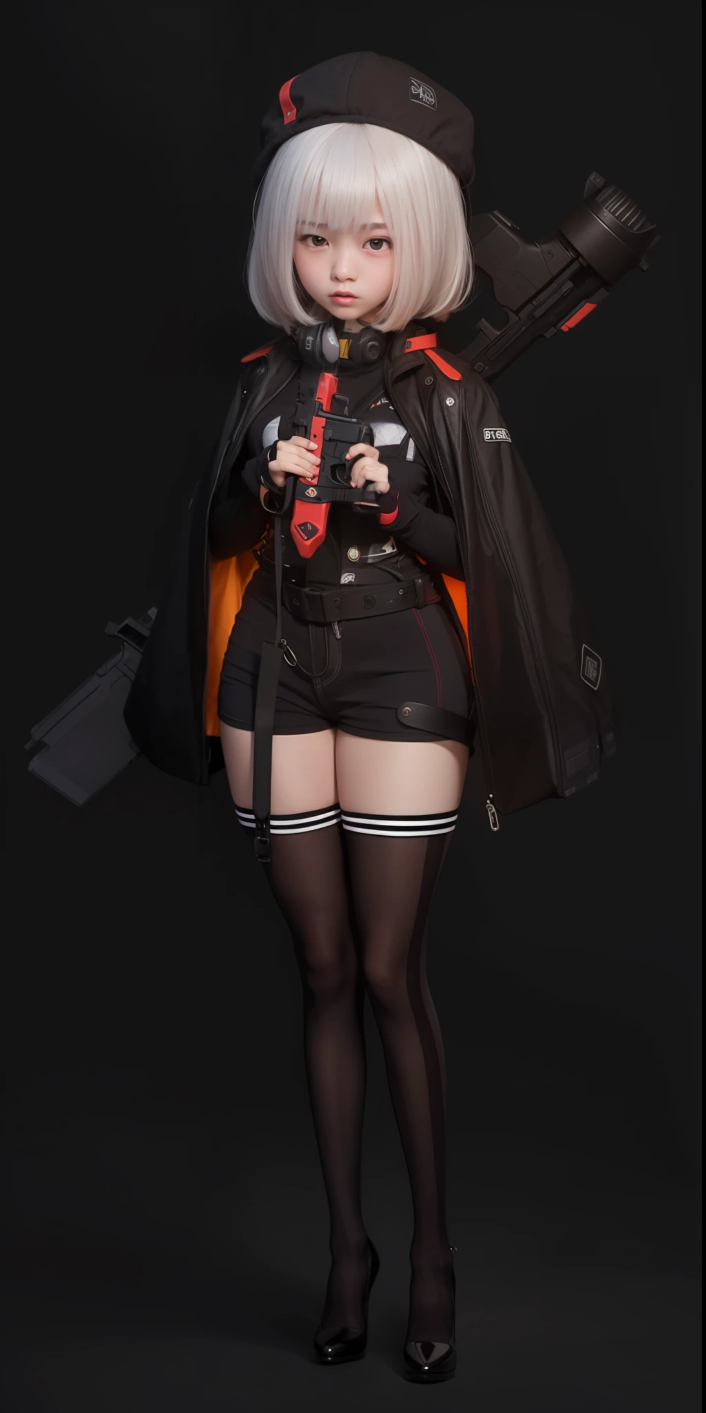 A hyper-realistic、ultra-detailliert、top-quality、hight resolution、Petite 15-year-old goddess with gun on her back