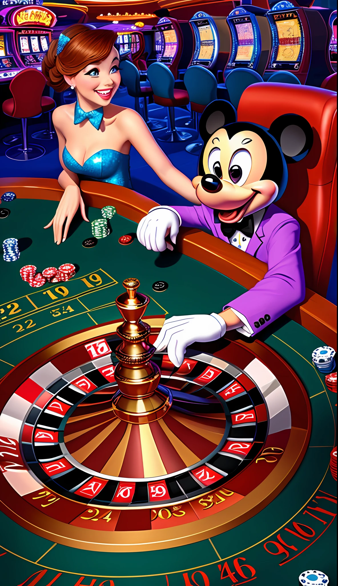 Casino Roulette Vegas Poster、Disney style、Micky、Minnie