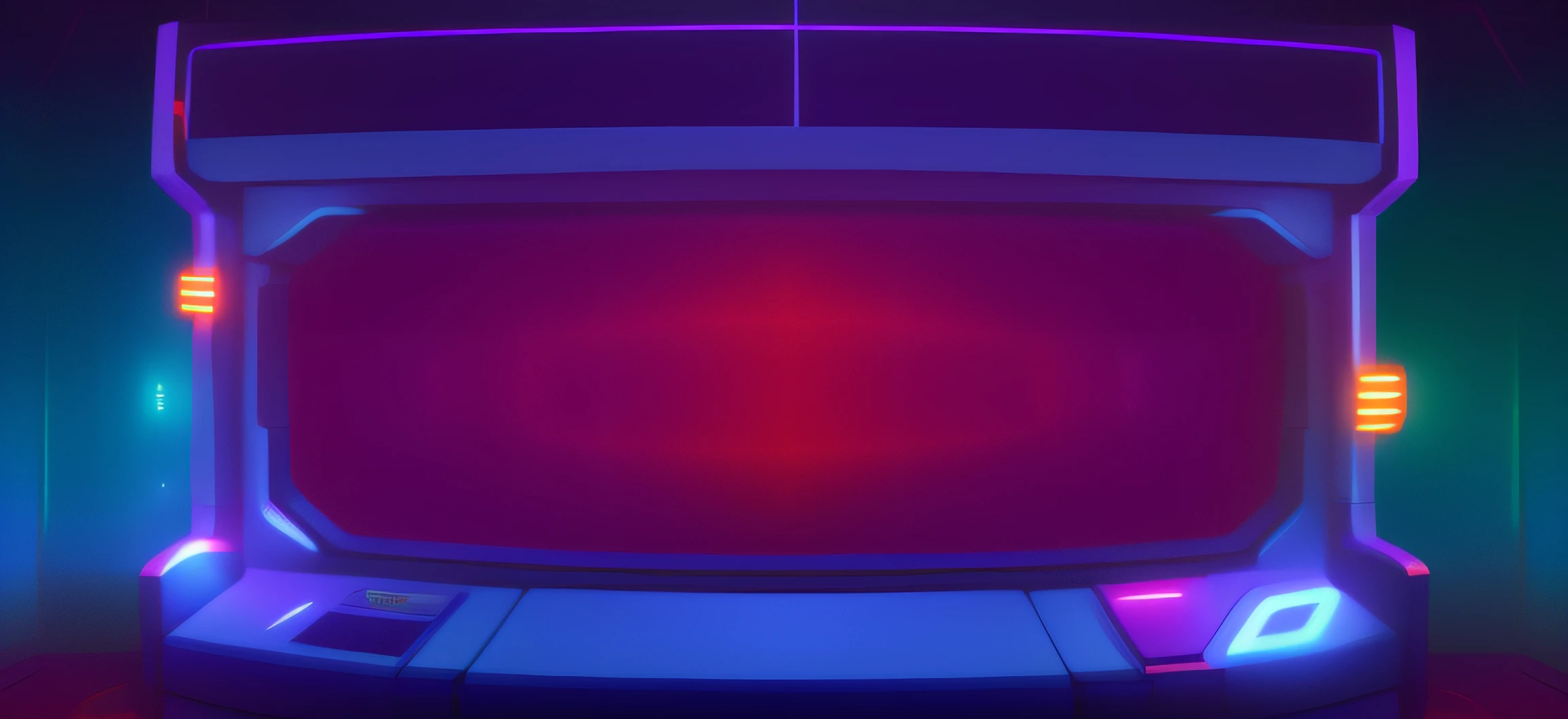 Close-up of a video game console with a red screen, arena background, Background(Solid), alien room background, random background scene, red and blue lighting, studio ufotable, Blue and red lighting, purple volumetric lighting, Background bar, bottom lighting, cinematic counter light, Empty stage, cinematic neon uplighting, Spaceship corridor background, backroom background,Thick patch Pixar