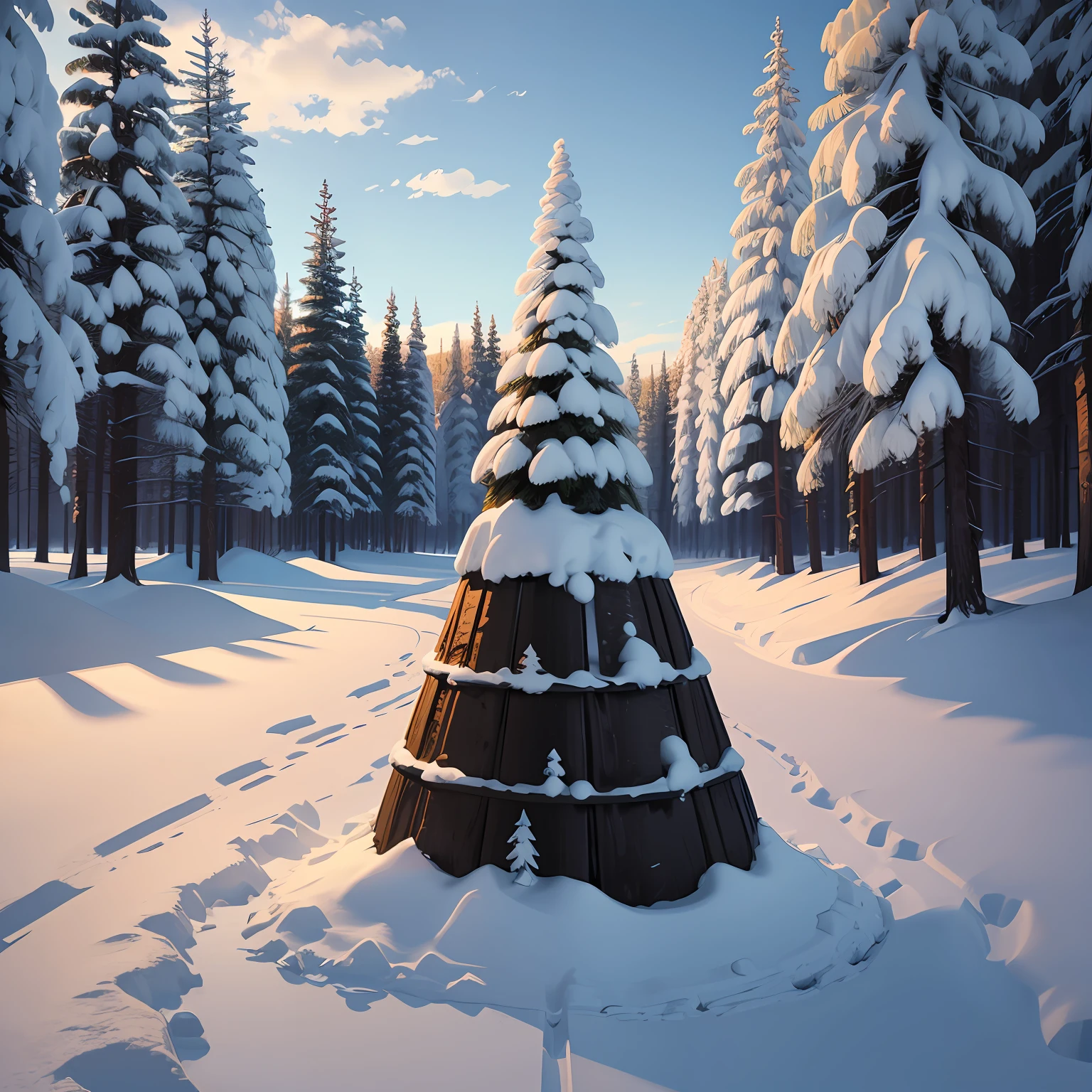 A spruce tree in a winter landscape, t-shirt design, rzminjourney, vector art --auto