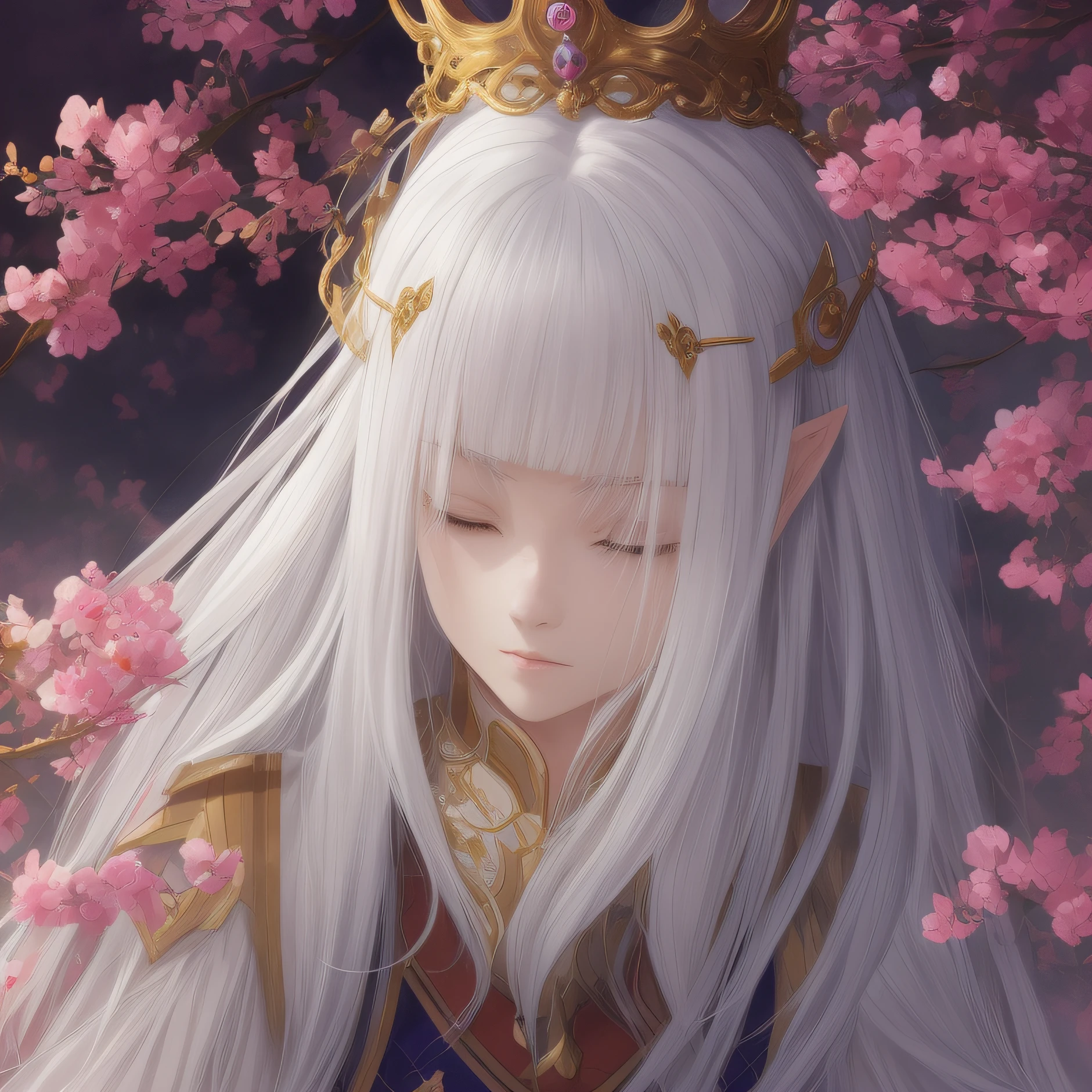 whaite hair,Anime girl with a crown on her head, white-haired god, ((a beautiful fantasy empress)), ethereal anime, a beautiful fantasy empress, Anime goddess, a beautiful anime portrait, beautiful fantasy anime, white haired Cangcang, Girl with white hair, portrait of an elf queen, Guviz, Anime girl with long hair, An elf queen, with long white hair --auto