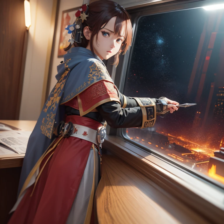 (extremely detailed CG unity 8k wallpaper,masterpiece, best quality, ultra-detailed), Хонкай stars iron road, Qing Yuan anime, attack of titanium --auto