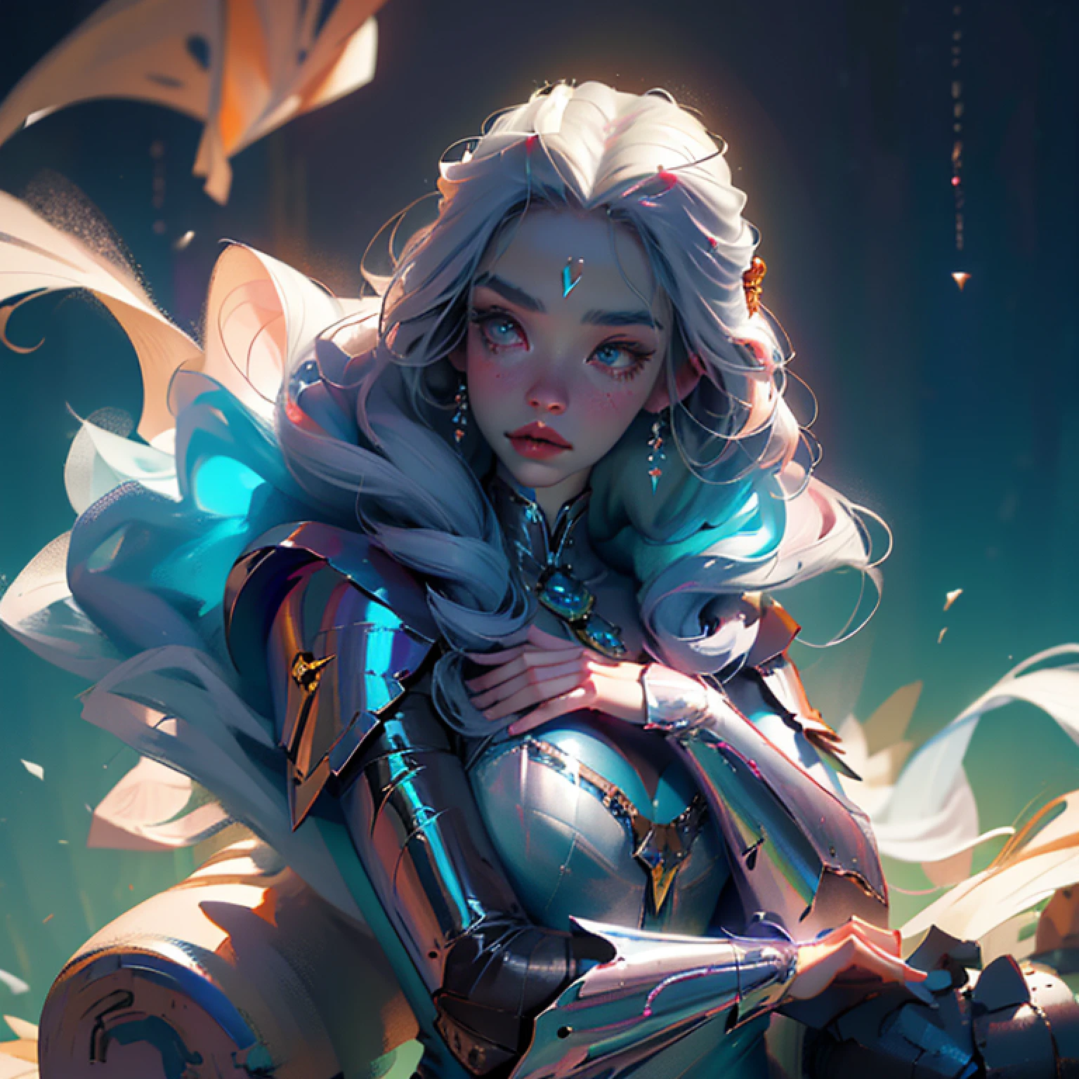 a close up of a woman in a silver and blue dress, chengwei pan on artstation, by Yang J, detailed fantasy art, stunning character art, fanart best artstation, epic exquisite character art, beautiful armor, extremely detailed artgerm, detailed digital anime art, artgerm on artstation pixiv, armor girl --auto