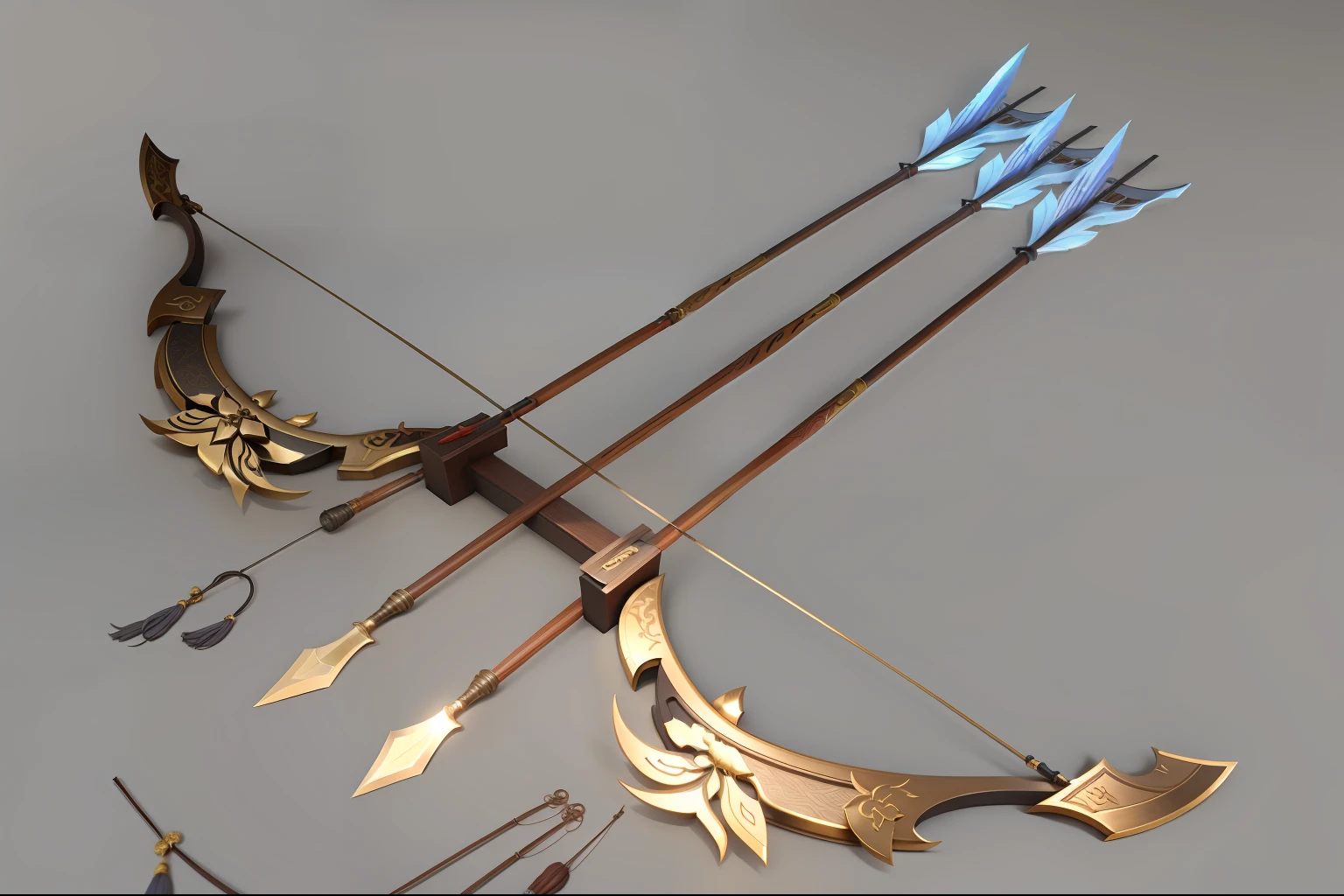 Weapons in the Romance of the Three Kingdoms，bow and arrows，3D，Glossy，tmasterpiece，最好质量，Highest high resolution --auto