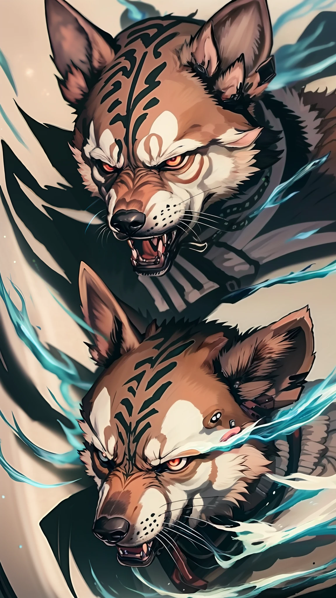Angry werewolves,There are scars on the face,There are fangs,Ferocious(quadratic element)(Japanese manga style)