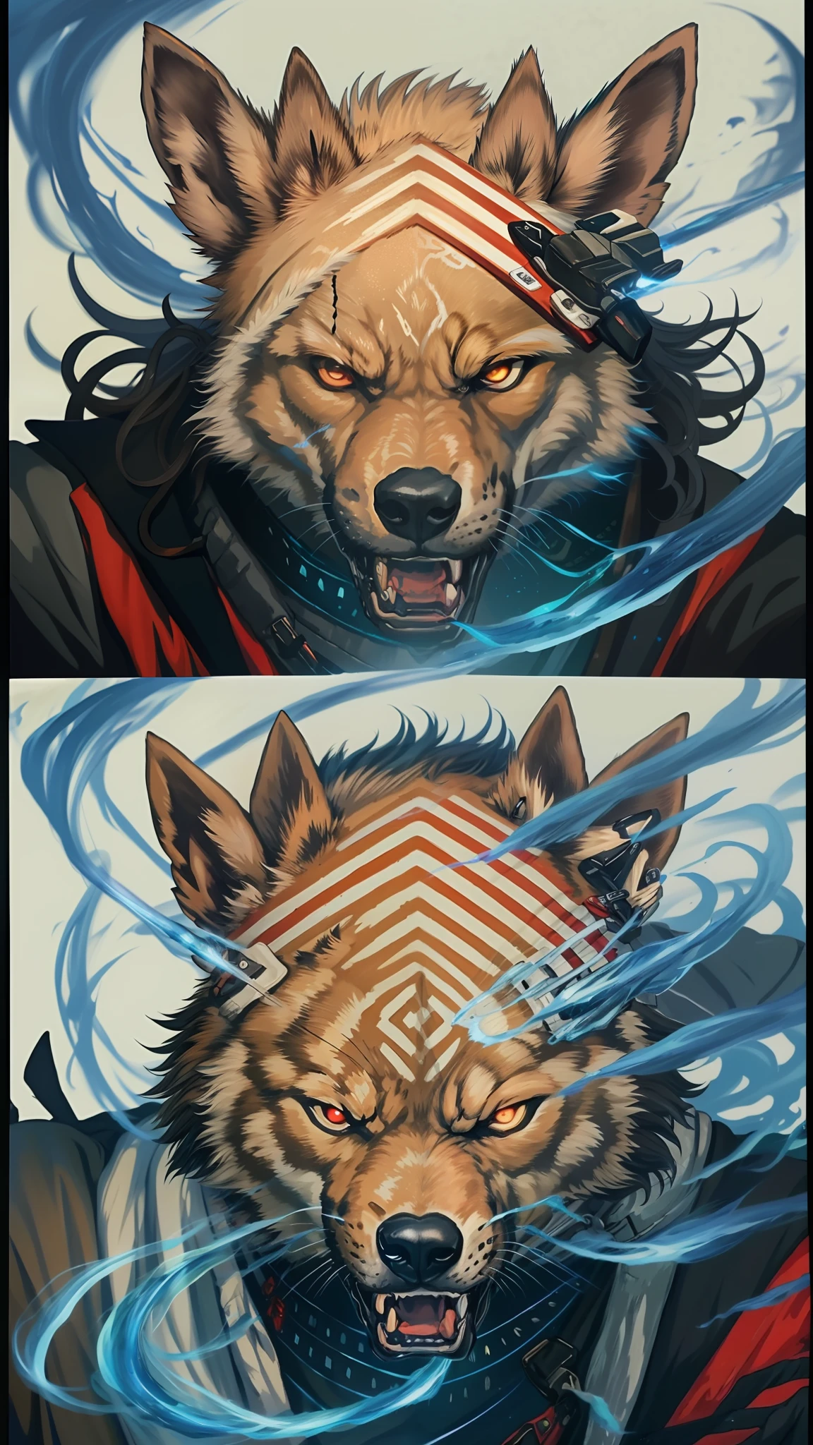 Angry werewolves,There are scars on the face,There are fangs,Ferocious(quadratic element)(Japanese manga style)