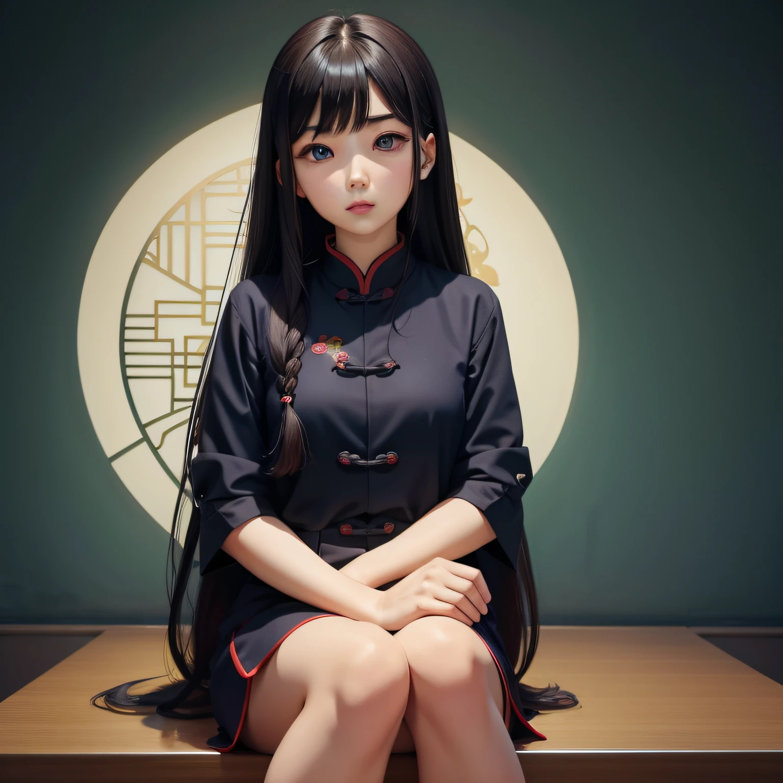 Chinese female teacher kind front sitting posture a person with long hair and big eyes --auto
