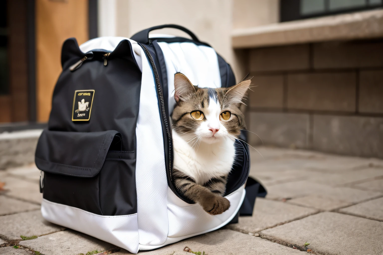 there is a cat that is sitting in a bag, The backpack is designed for comfortable aesthetics, astronaut cat, 8l, White fur, Girl, 8 a.m, Smiling, Carrying a rucksack, cat design, 4l, miko, Cute and cute cat, Cute, Backpack, Cozy café