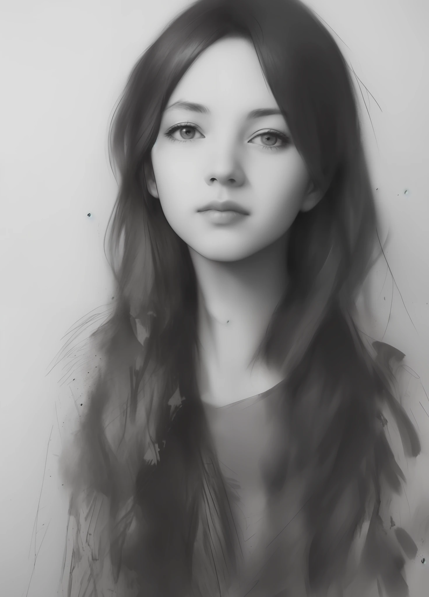 ((high qulity,tmasterpiece:1.4)),Black and white portrait sketch, Messy painting, Messy charcoal spots, Unfinished sketch, Sketch book charcoal style drawing of woman, Sketchbook drawing, sketchbooks,(Paper material background)), Realistic charcoal line, Imperfect drawing, Charcoal shavings, Charcoal line, flawle