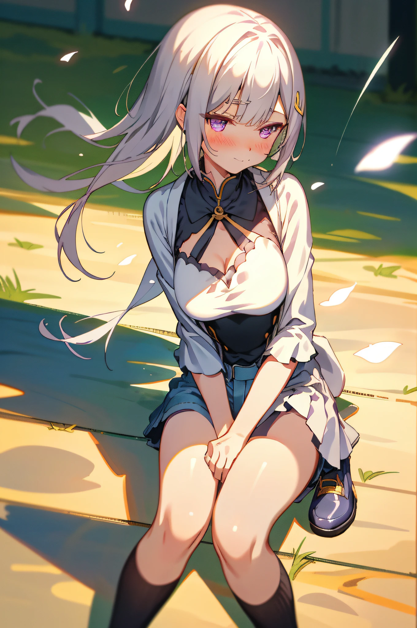 Amelia:2.0,Super meticulous,Unity 8k壁纸,Fashion denim shorts,White T-shirt,canvas shoe,backpacks,Lunette de soleil,Volumetriclighting,Best shadow,shallowdepthoffield,Enjoy the scenery,Shut your mouth, Light blush eye shadow, longer sleeves, Big breasts Thin waist, Short black pleated skirt, black high-socks、the sideview、(Highest image quality、astonishing detail:1.25)、(独奏:1.3)、Brilliant and colorful paintings,ssmile,gentleness,effeminate,Random scenes,very happily,smallunderboob