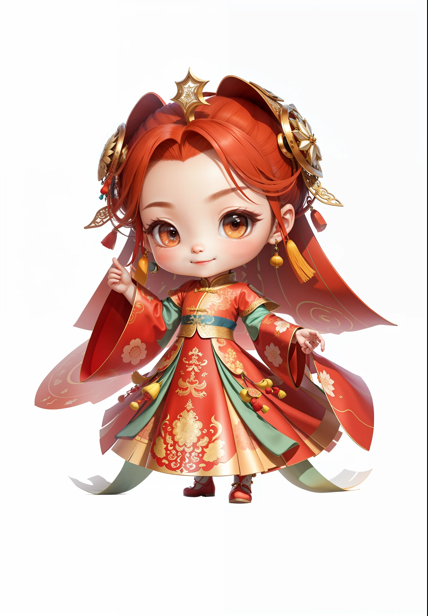 China-style,Chinesedress,Chinese shoes,The mouth smiles,ssmile,8K,best qualtiy,tmasterpiece,ultra - detailed,best qualtiy,超高分辨率,profesional lighting,photon maping,Radio City,physically-based renderingt,cinmatic lighting,Fine painting,filigree,Refinement,infinite details,Metal details,metalictexture,Three-dimensional metal pattern,Chinese three-dimensional metal texture