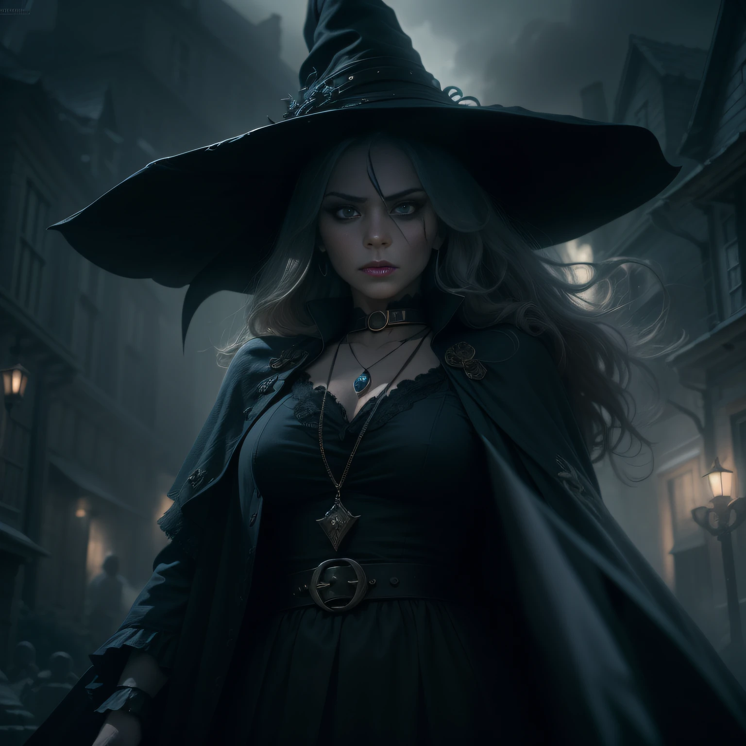 Fierce witch, poison, One-eyed, medieval, denoised, Matte painting, High detail, Dynamic lighting, Cinematic, High contrast