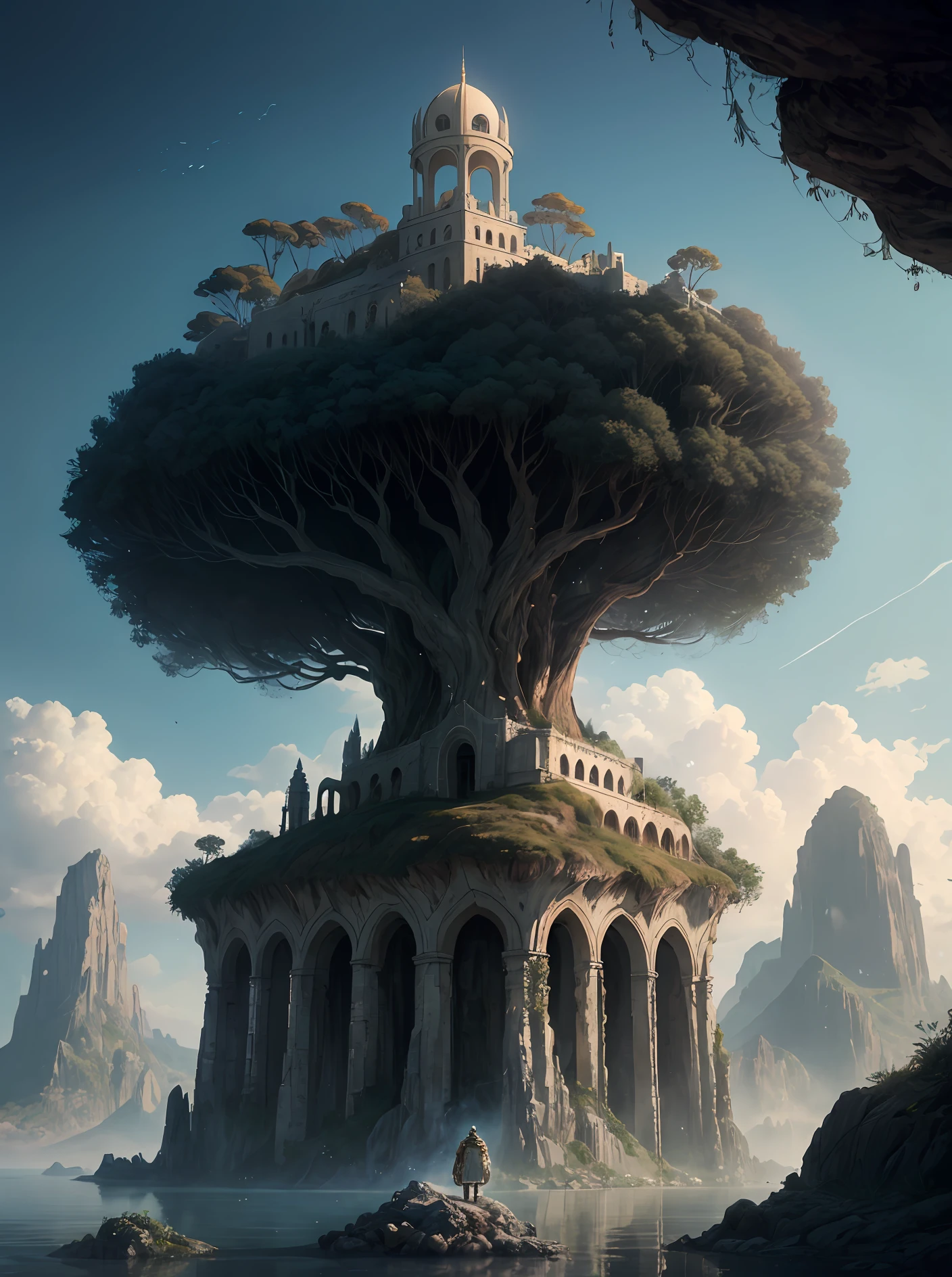 masterpiece, anatomical, intricate, mountainous_horizon, man in a (white:1), ((high detial)), towers in the distance, tree, ((ultra-detailed)), work shoes, trending on tumblr, award winning (portrait photo:1.4) of a rugged dark science fiction space marine with robotic joints, (photorealistic), faded, light, detailed background, best quality, (from side:0.5), (twilight), volumetric lighting, maintenance, lush vegetation, (tanned skin), surreal photo, ethereal background, original, beautiful, particles, standing in the center of a bloody summoning circle, Depth of Field, experimental charm, open swimsuit, seashell, soft colors, scenery, dslr, A shot at 8k resolution, ((water fairy)), anti-aliasing, digital painting, photo of beautiful artwork,